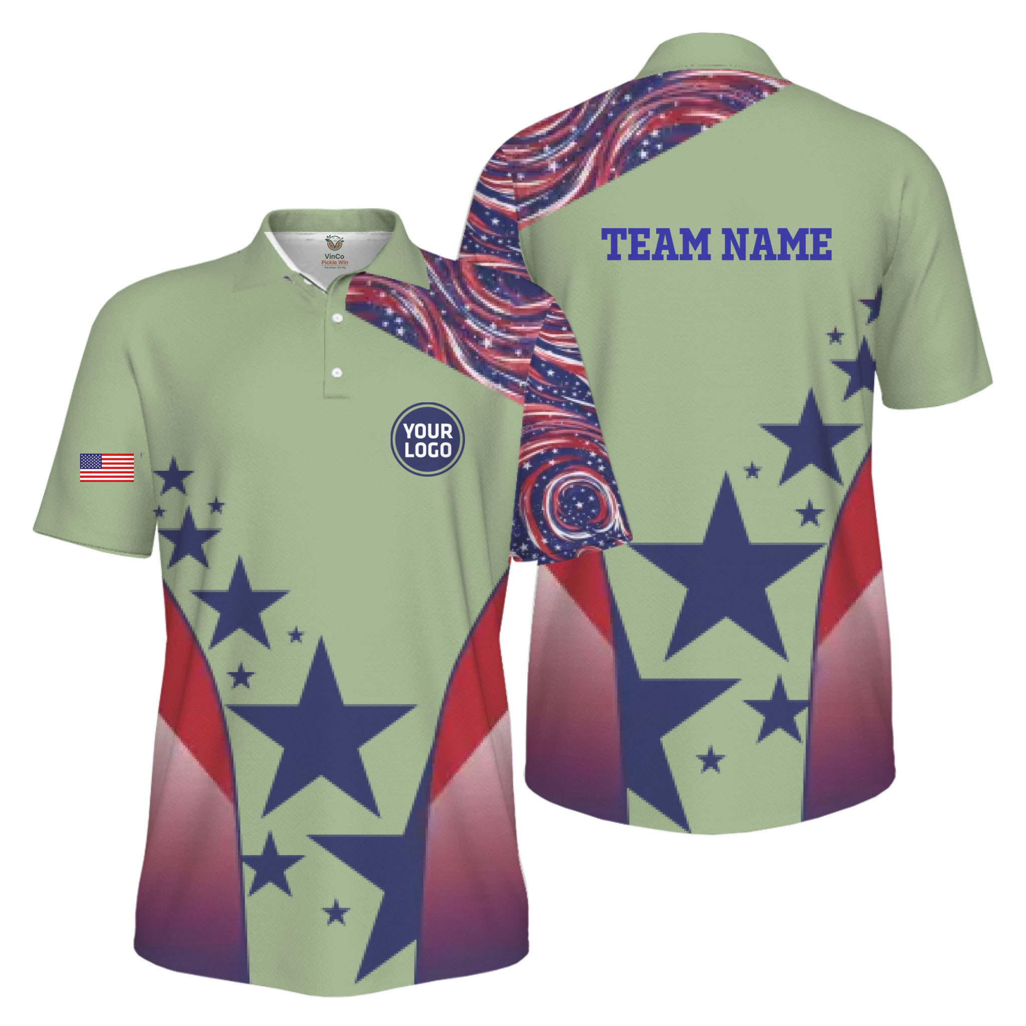 Picklewin Custom Pickleball Logo Patriotic Men Polo Shirt Live Preview