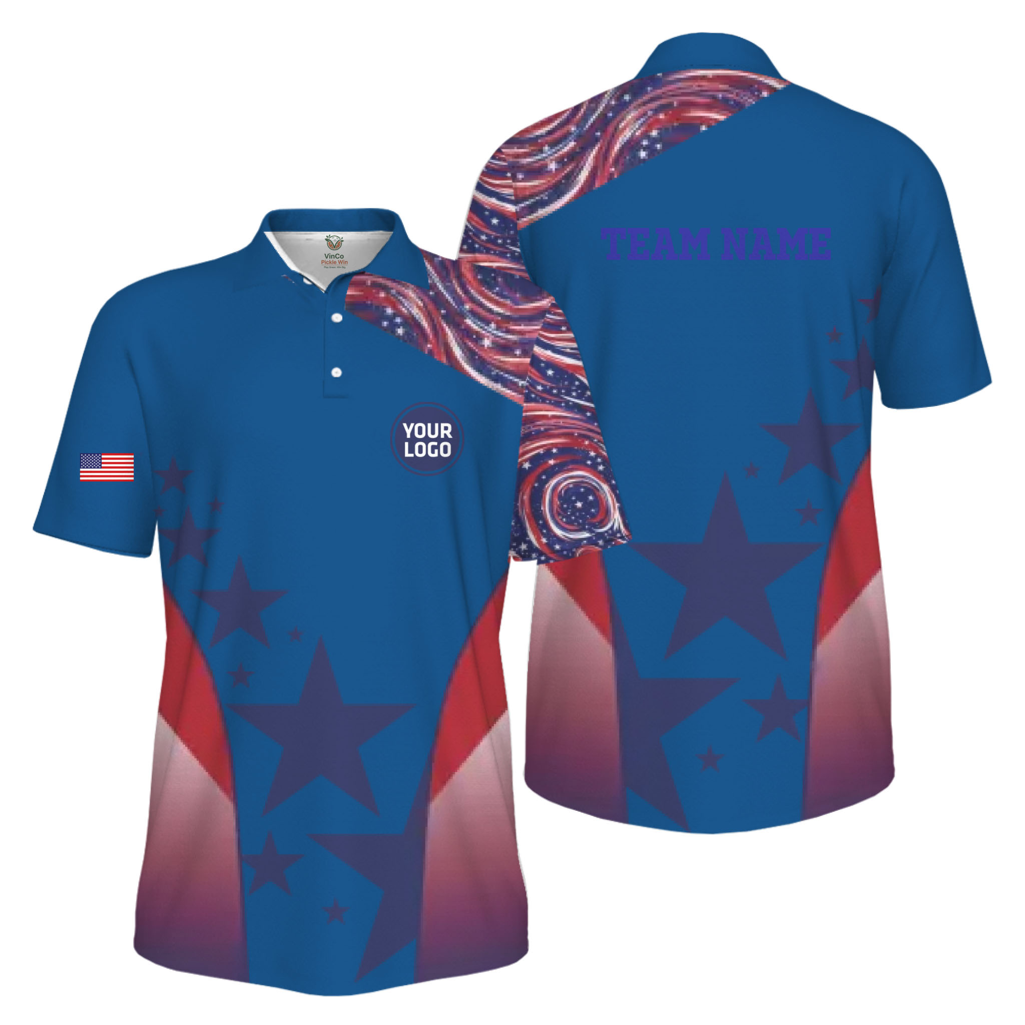 Picklewin Custom Pickleball Logo Patriotic Men Polo Shirt Live Preview