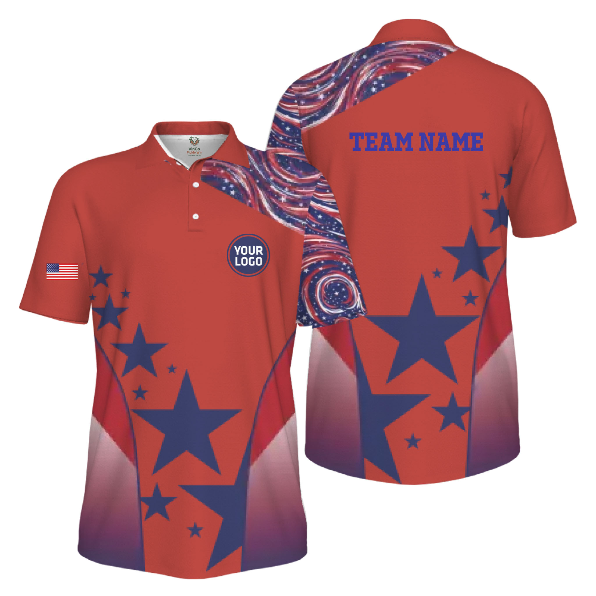 Picklewin Custom Pickleball Logo Patriotic Men Polo Shirt Live Preview