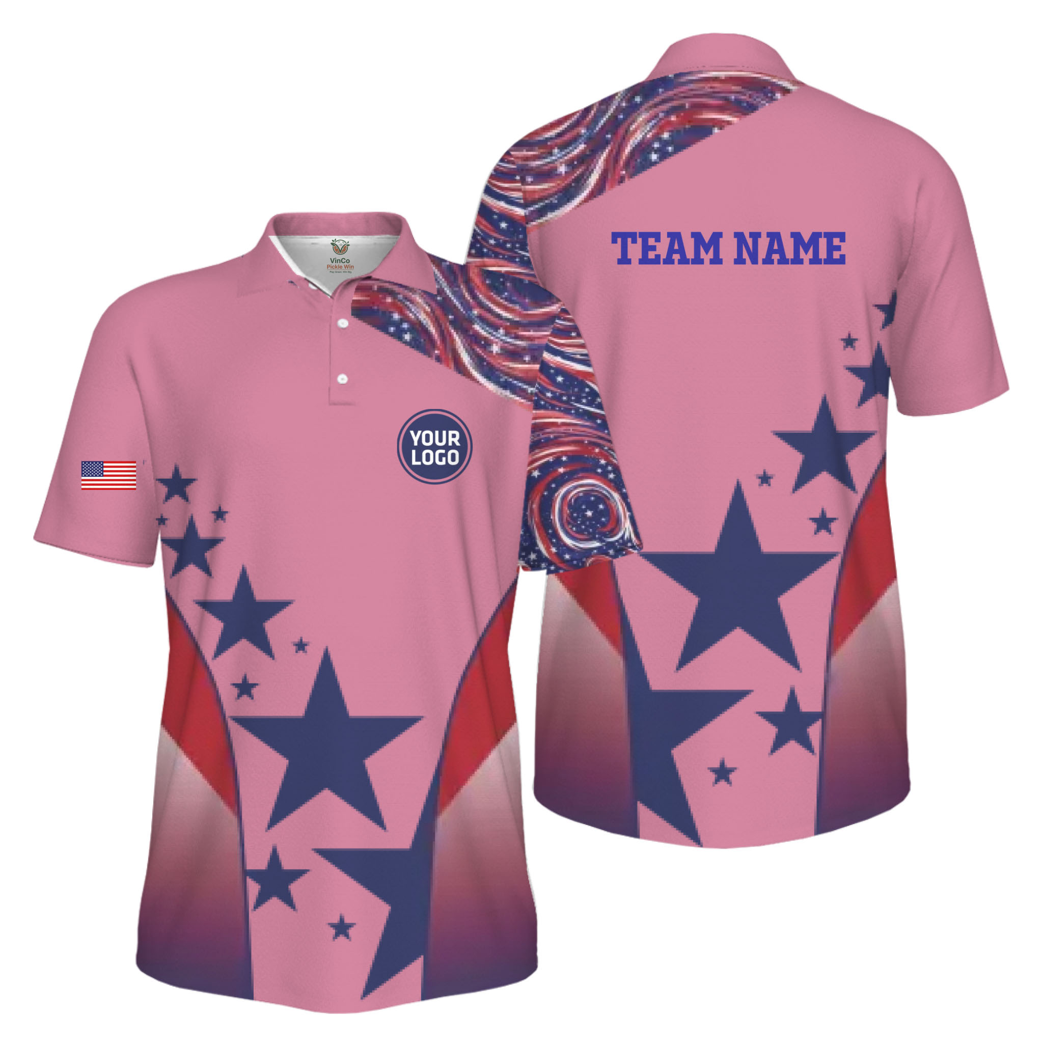 Picklewin Custom Pickleball Logo Patriotic Men Polo Shirt Live Preview