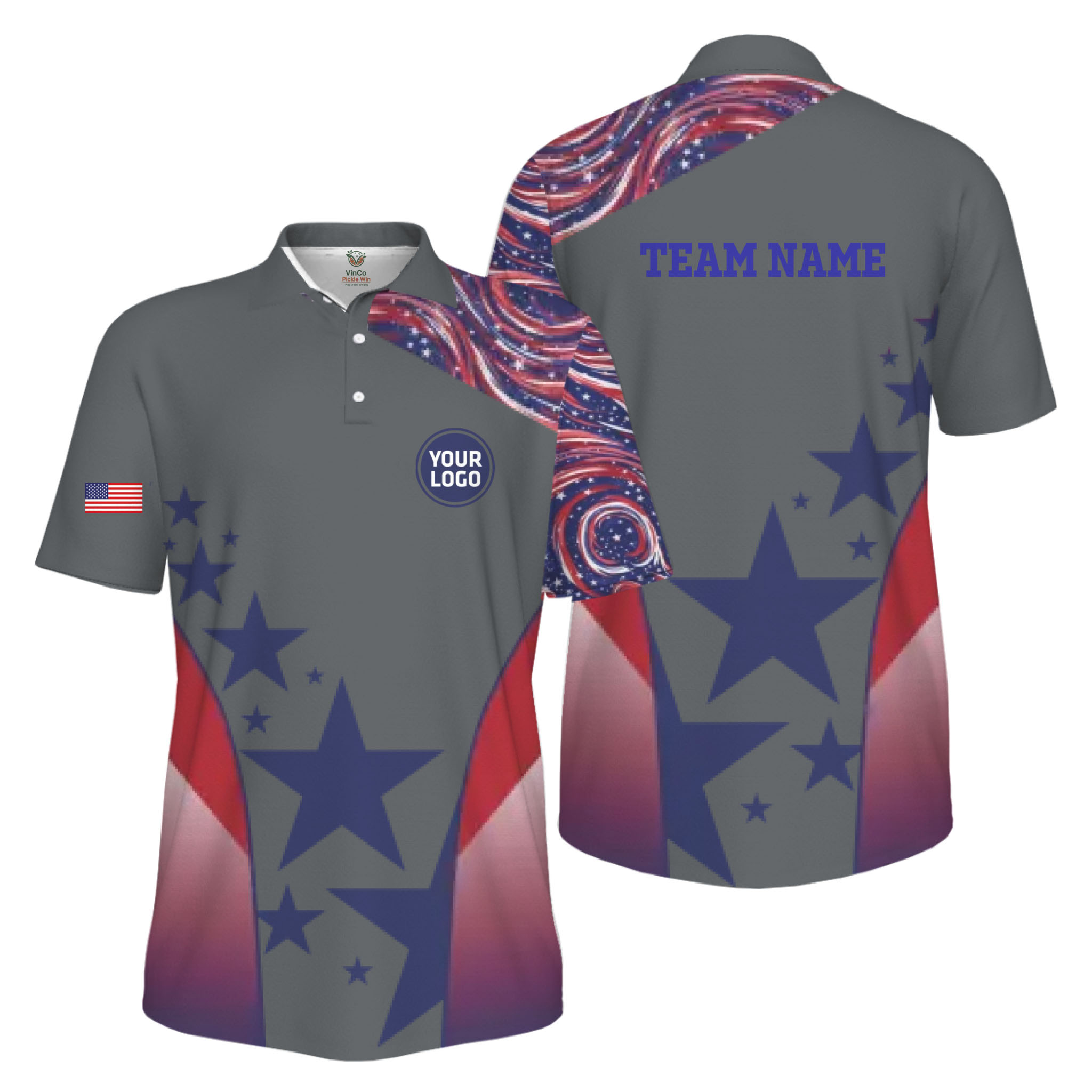 Picklewin Custom Pickleball Logo Patriotic Men Polo Shirt Live Preview