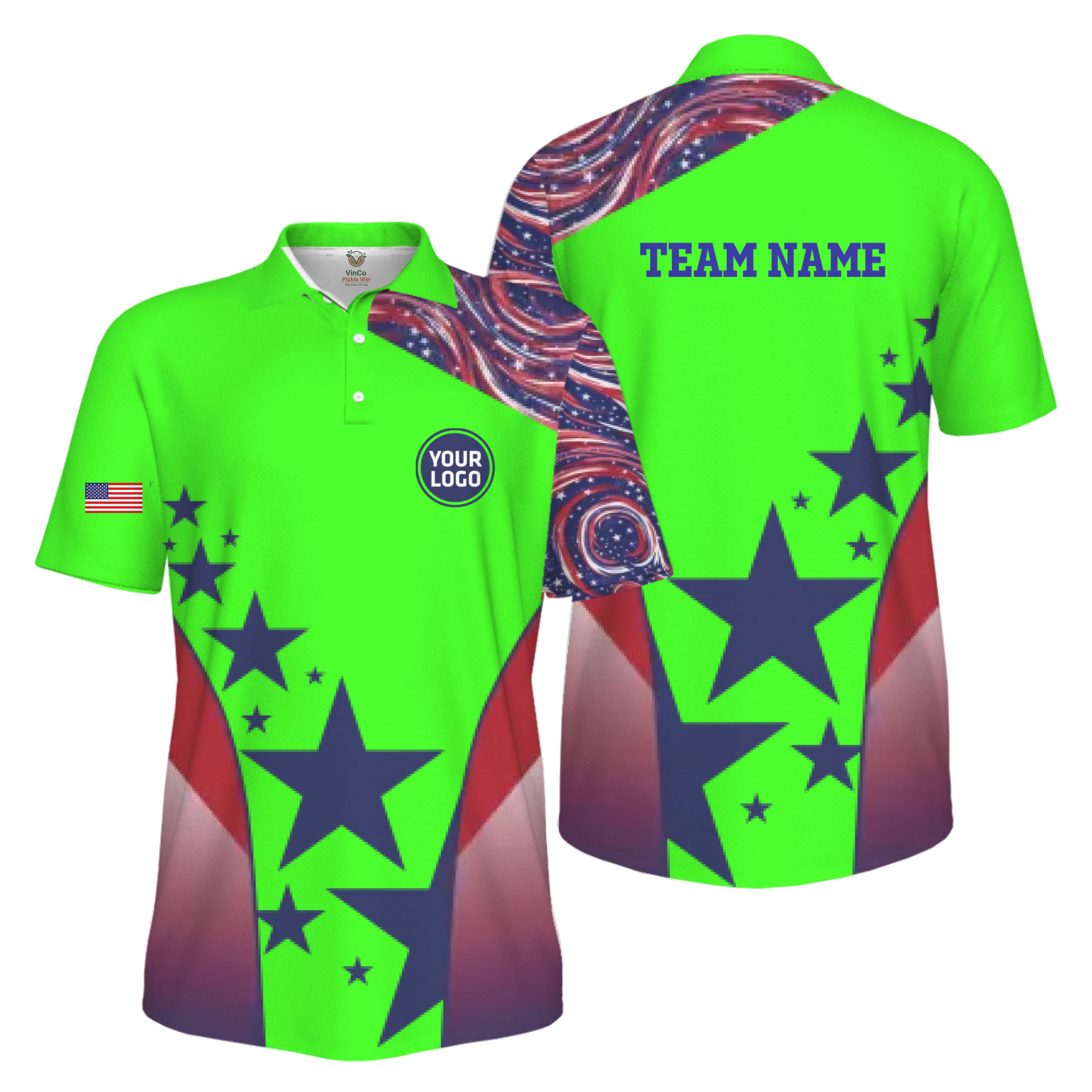 Picklewin Custom Pickleball Logo Patriotic Men Polo Shirt Live Preview