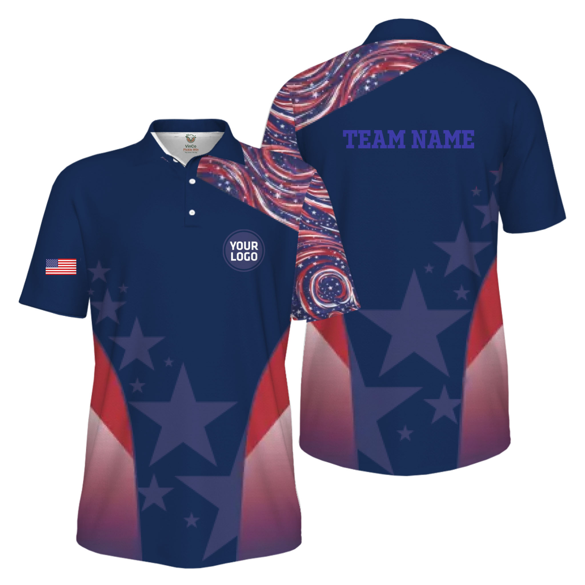 Picklewin Custom Pickleball Logo Patriotic Men Polo Shirt Live Preview