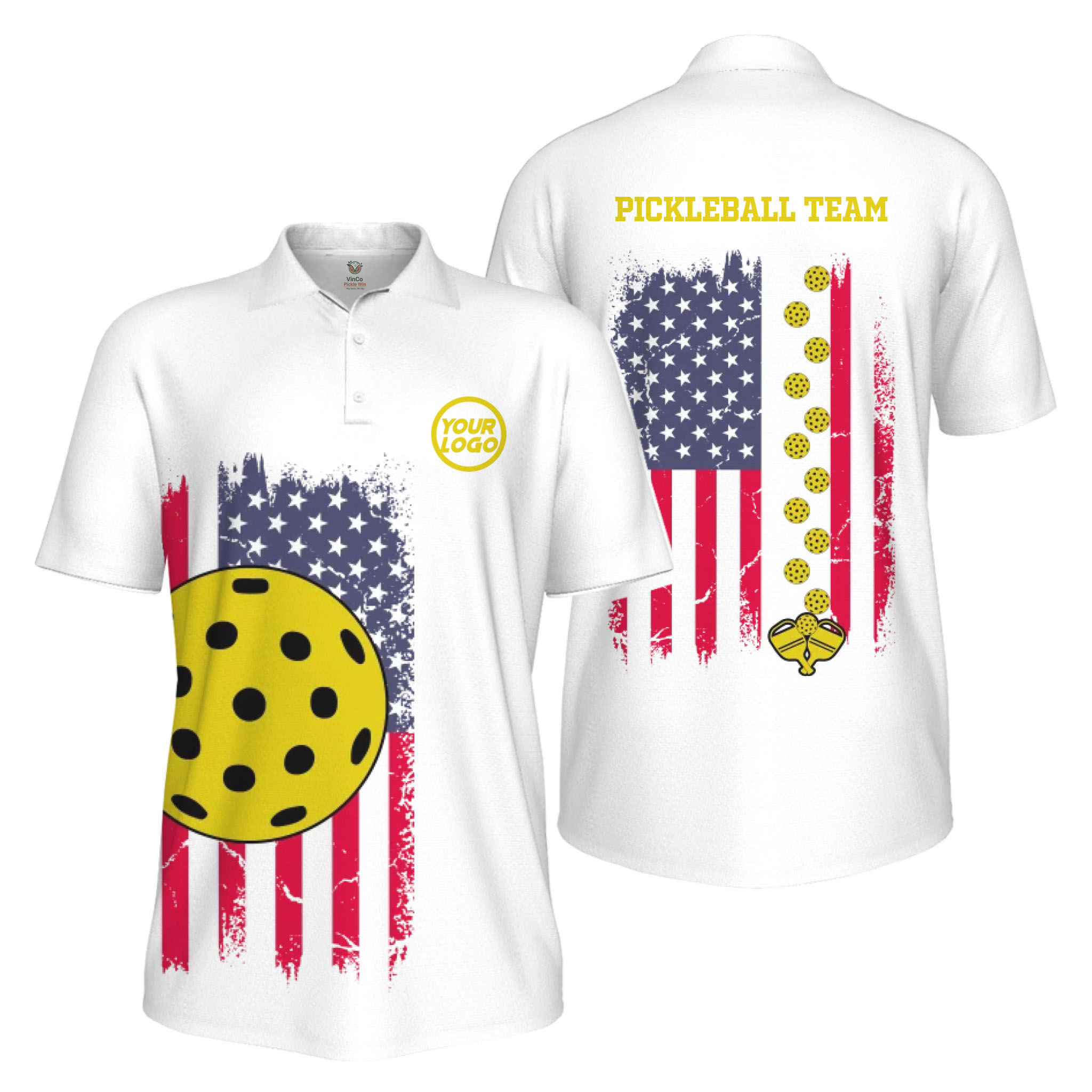 Picklewin Custom Pickleball Patriotic UV Protection Men Polo Shirt Bulk Price 