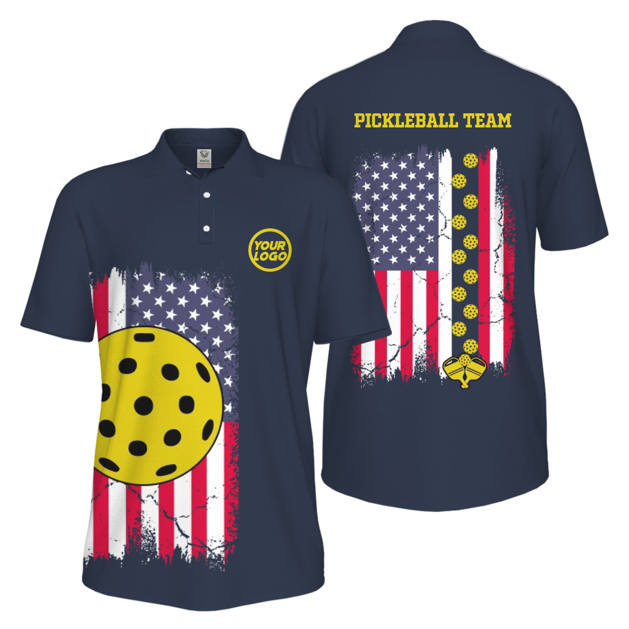 Picklewin Custom Pickleball Patriotic UV Protection Men Polo Shirt Bulk Price 