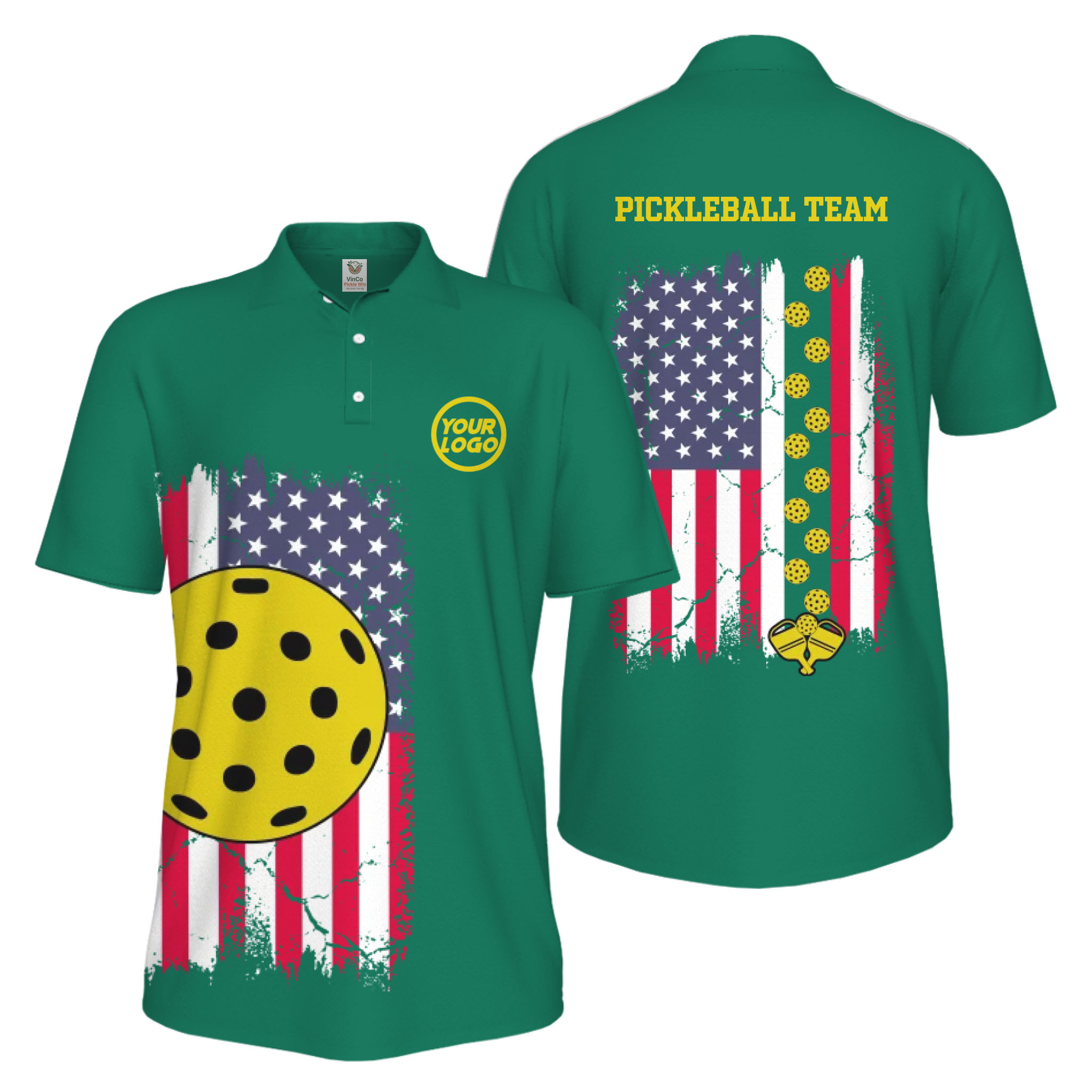 Picklewin Custom Pickleball Patriotic UV Protection Men Polo Shirt Bulk Price 