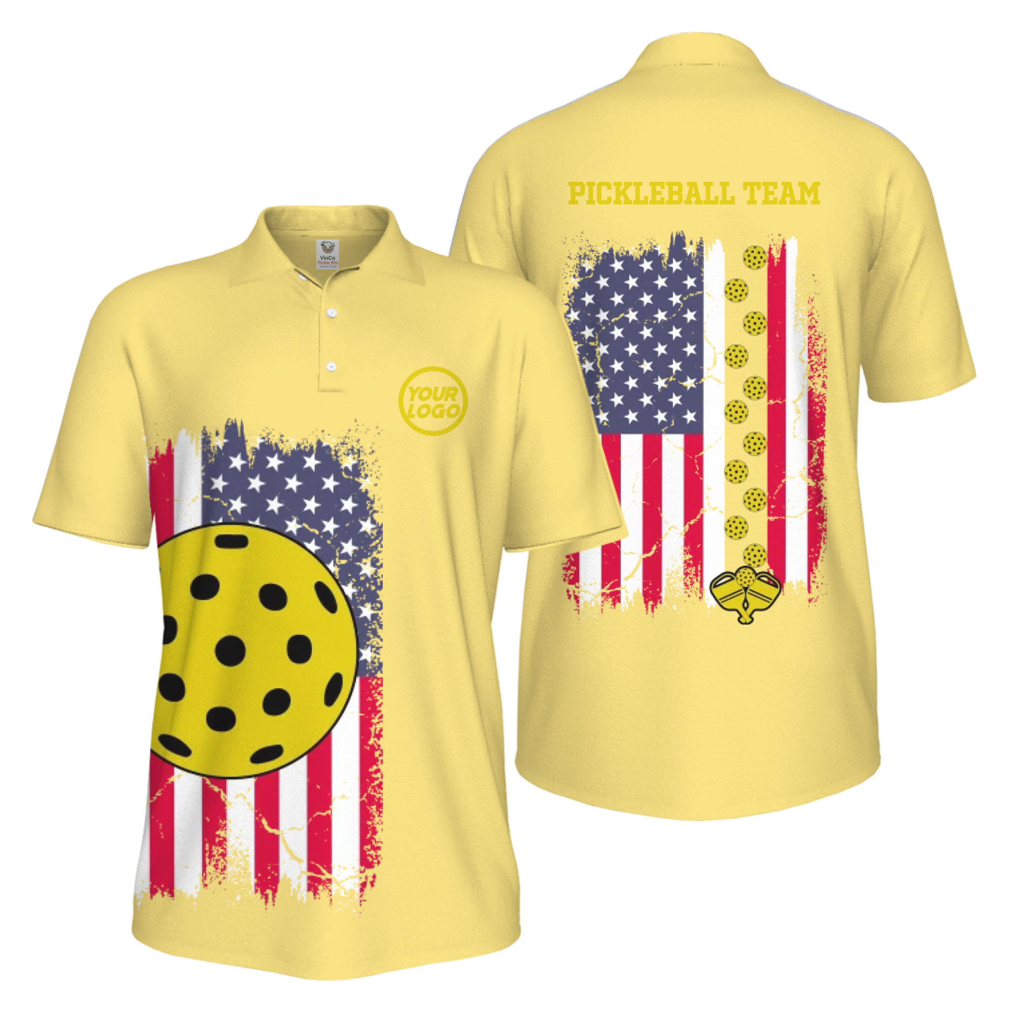 Picklewin Custom Pickleball Patriotic UV Protection Men Polo Shirt Bulk Price 
