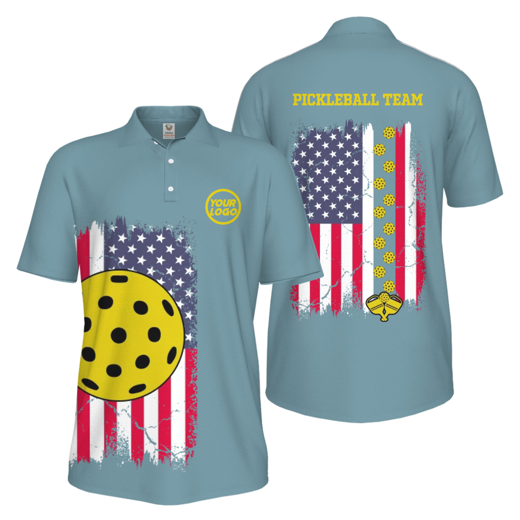 Picklewin Custom Pickleball Patriotic UV Protection Men Polo Shirt Bulk Price 