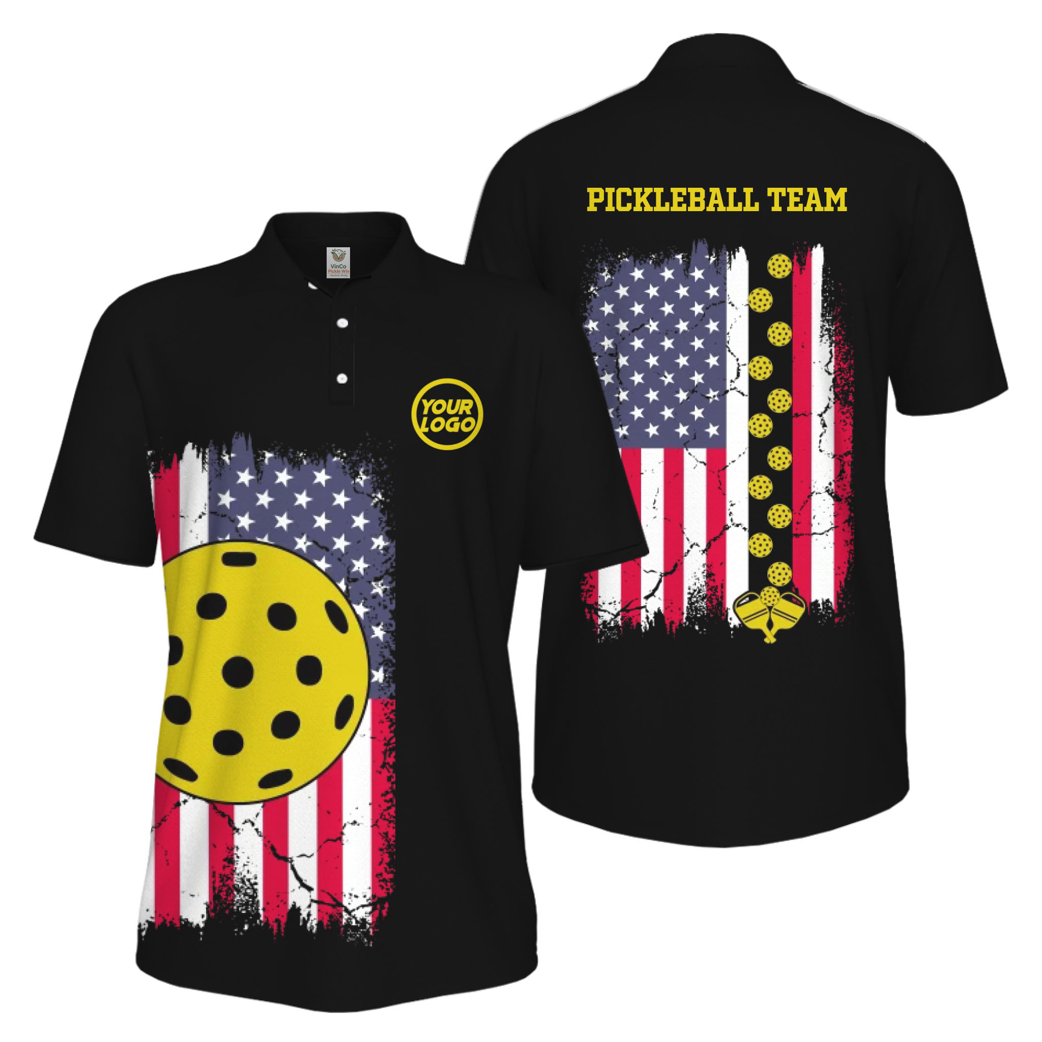 Picklewin Custom Pickleball Patriotic UV Protection Men Polo Shirt Bulk Price 