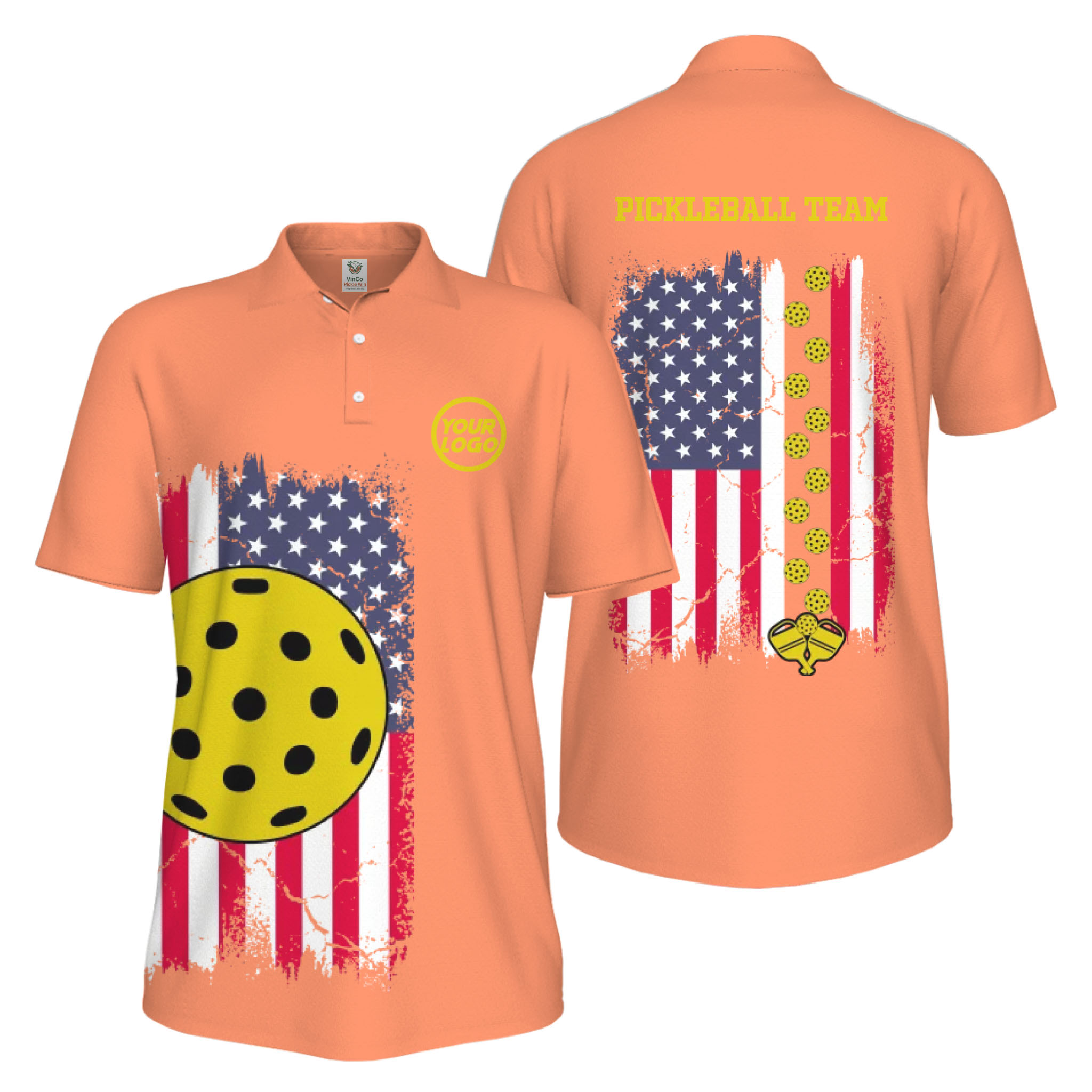 Picklewin Custom Pickleball Patriotic UV Protection Men Polo Shirt Bulk Price 