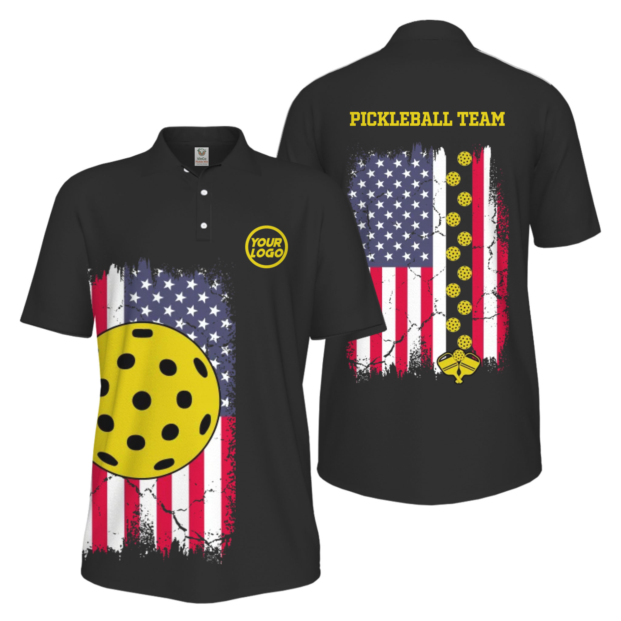 Picklewin Custom Pickleball Patriotic UV Protection Men Polo Shirt Bulk Price 