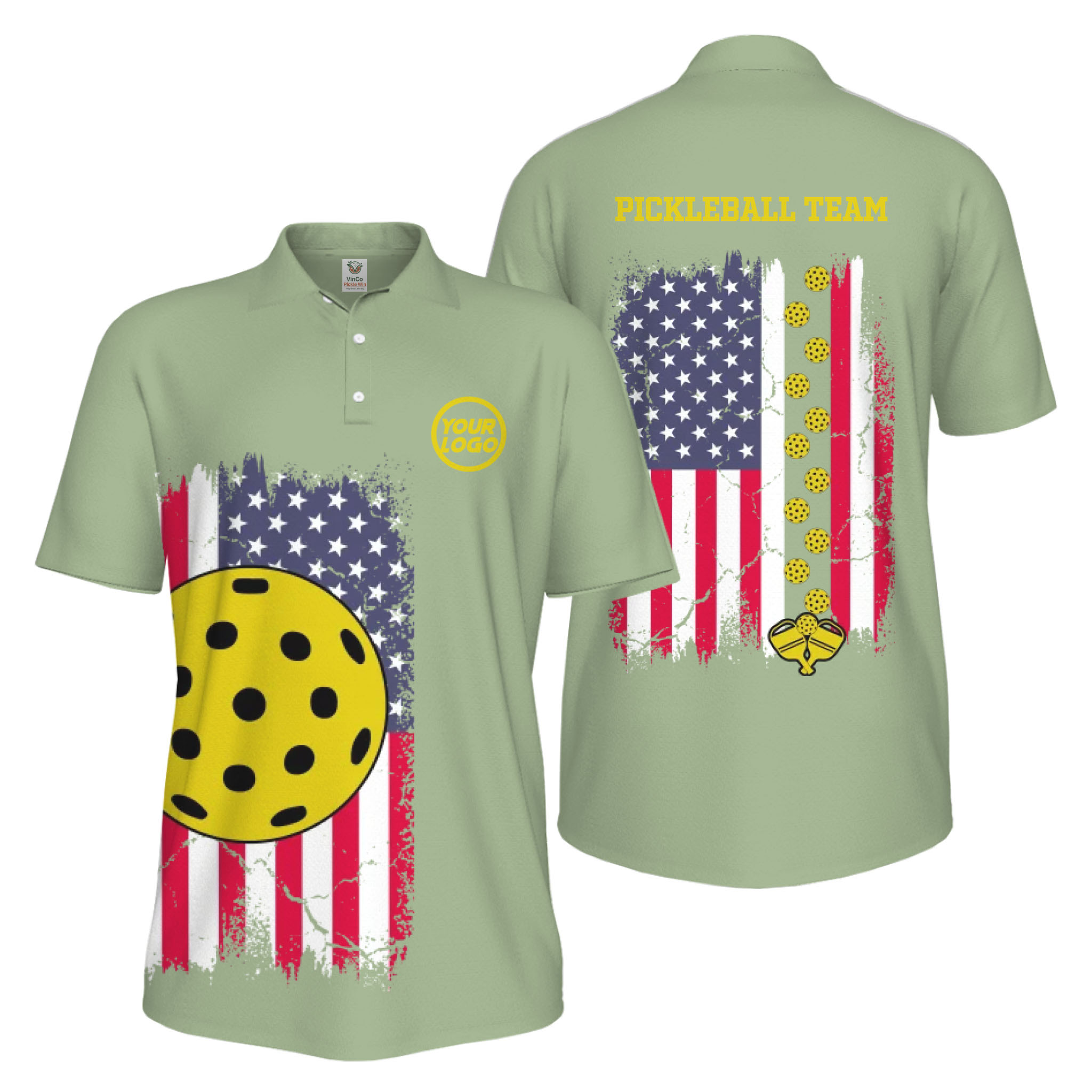 Picklewin Custom Pickleball Patriotic UV Protection Men Polo Shirt Bulk Price 