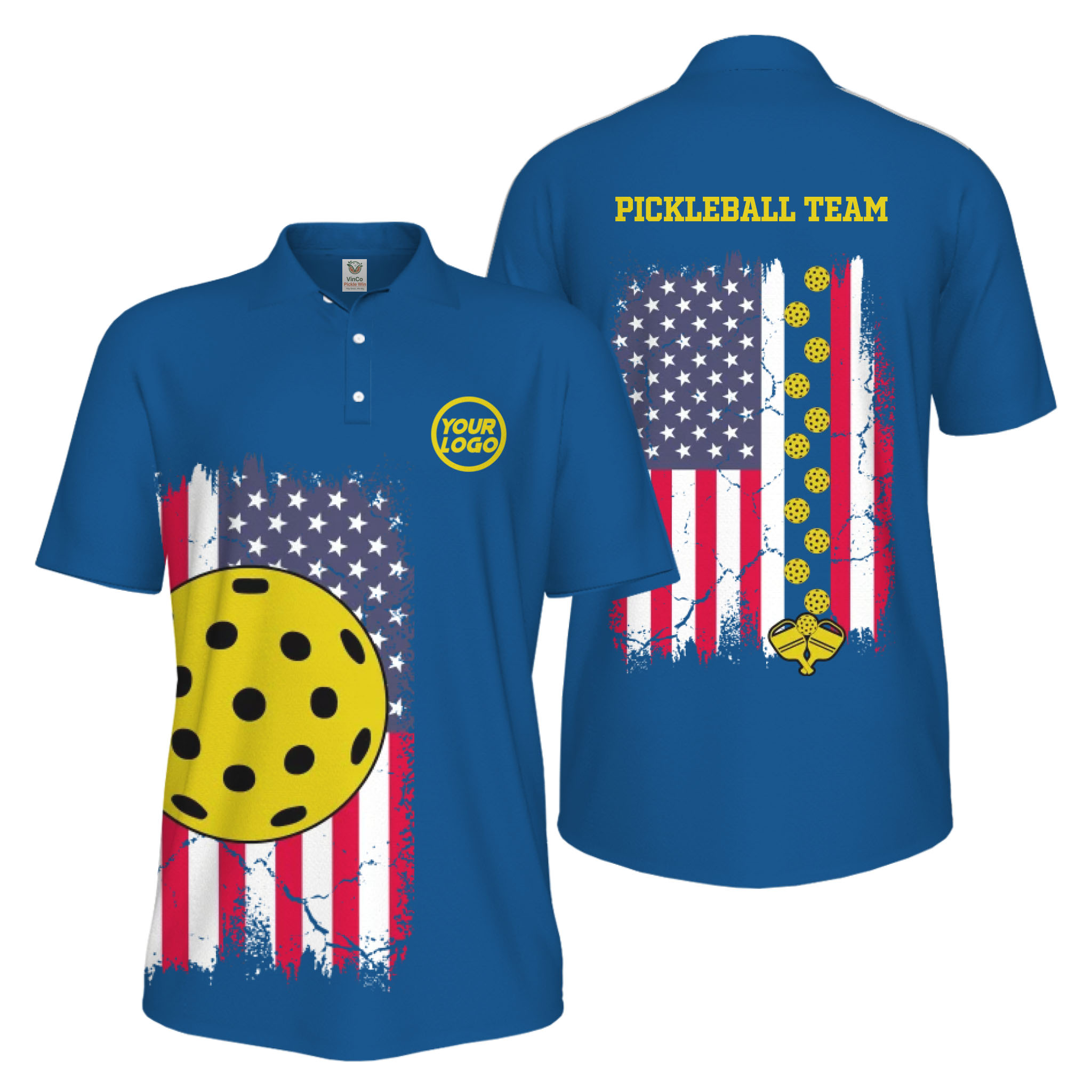 Picklewin Custom Pickleball Patriotic UV Protection Men Polo Shirt Bulk Price 