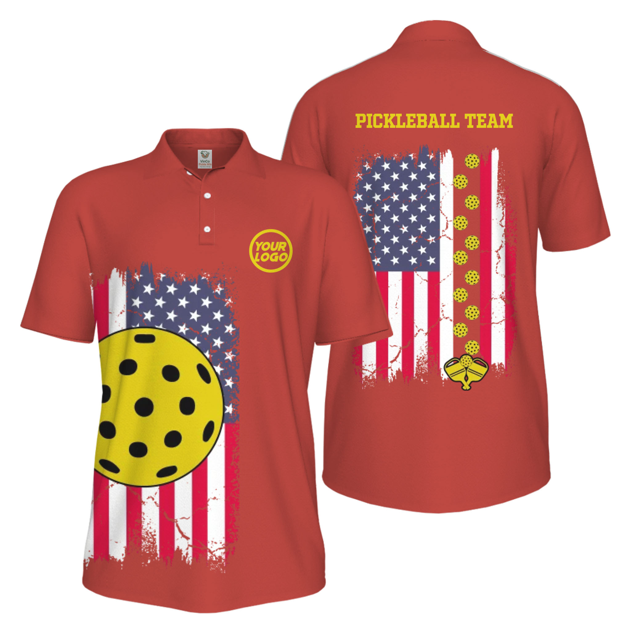 Picklewin Custom Pickleball Patriotic UV Protection Men Polo Shirt Bulk Price 