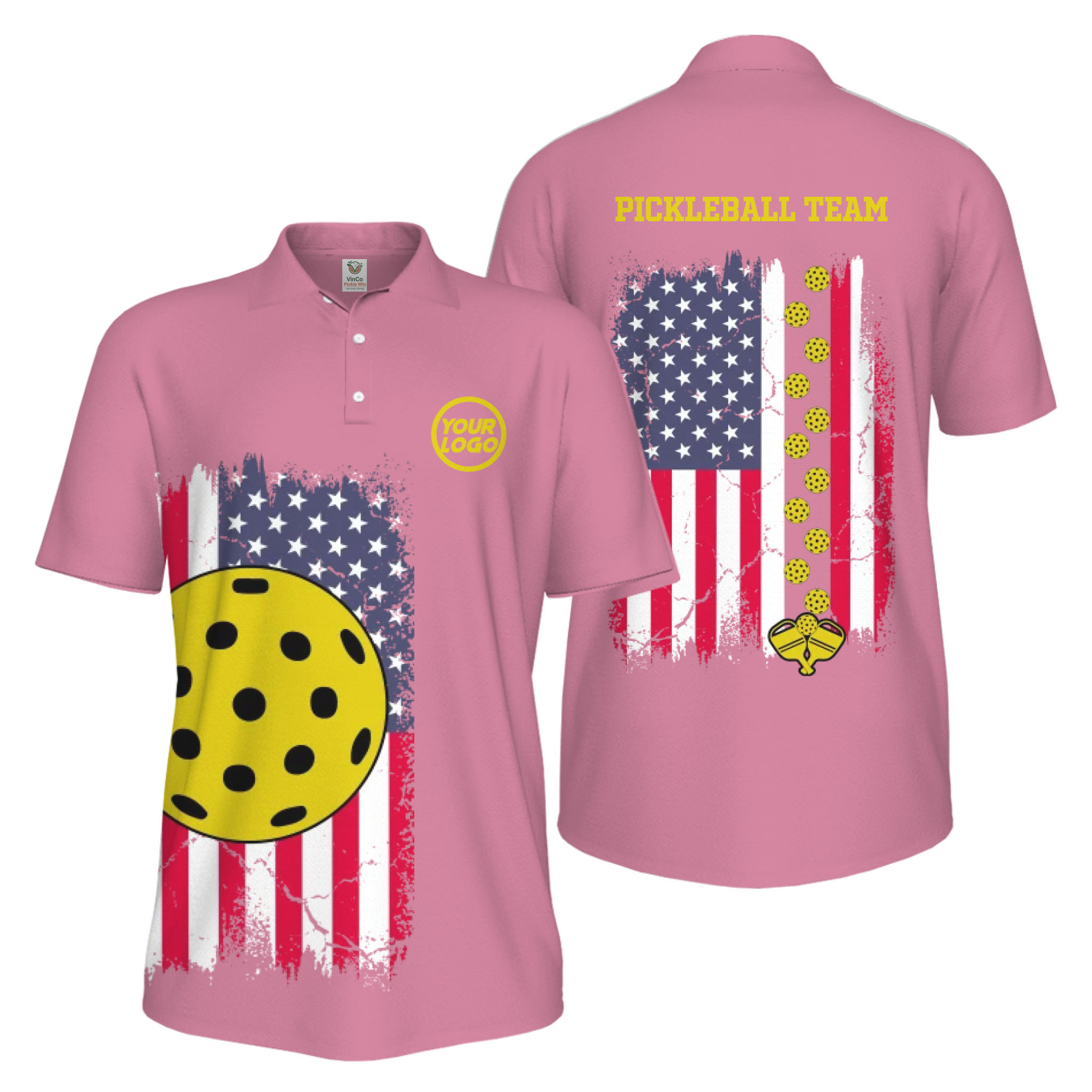 Picklewin Custom Pickleball Patriotic UV Protection Men Polo Shirt Bulk Price 