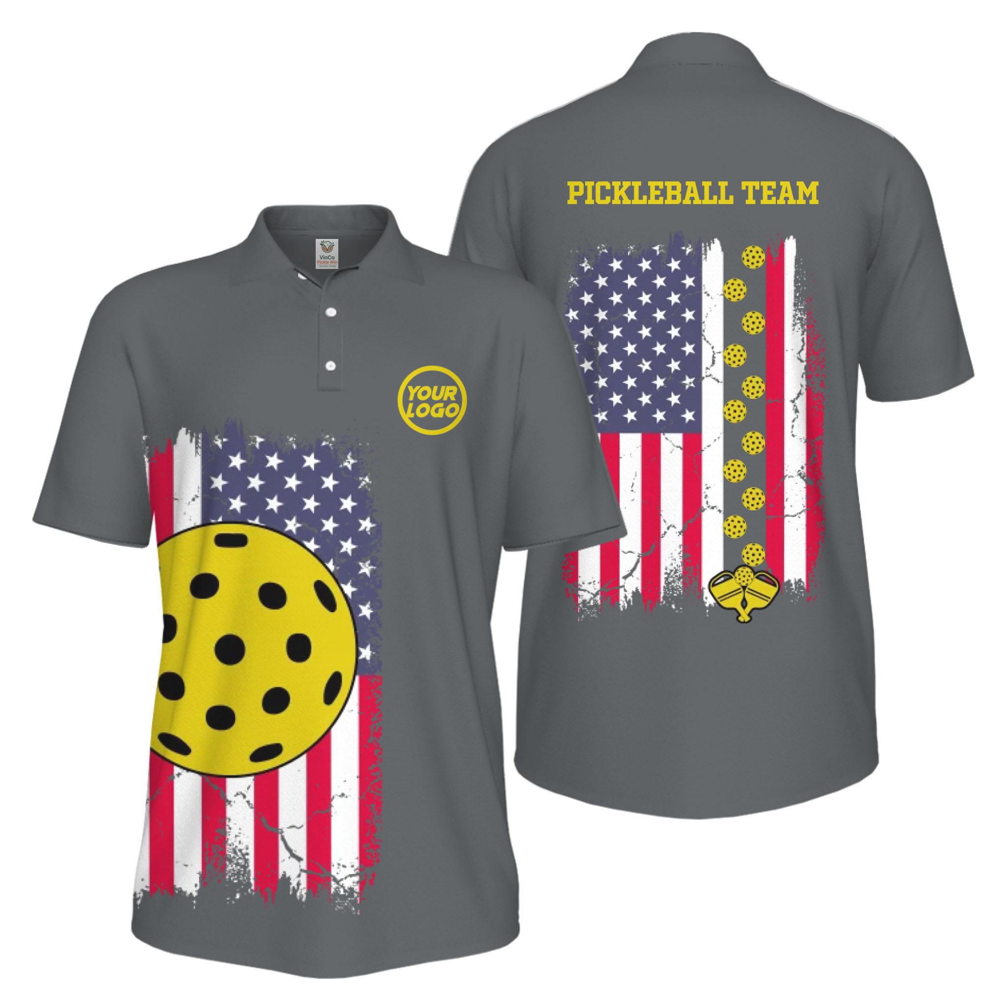 Picklewin Custom Pickleball Patriotic UV Protection Men Polo Shirt Bulk Price 