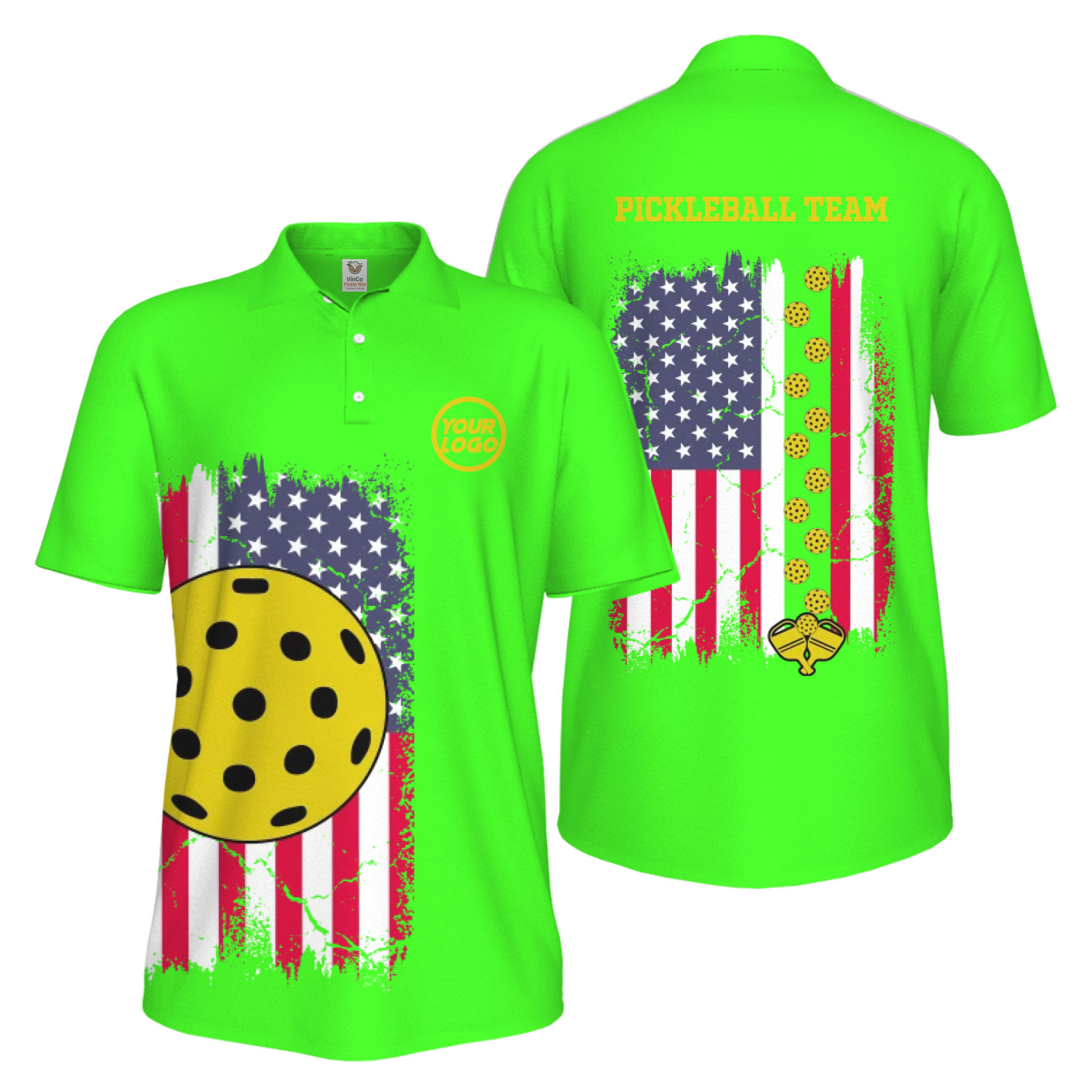 Picklewin Custom Pickleball Patriotic UV Protection Men Polo Shirt Bulk Price 