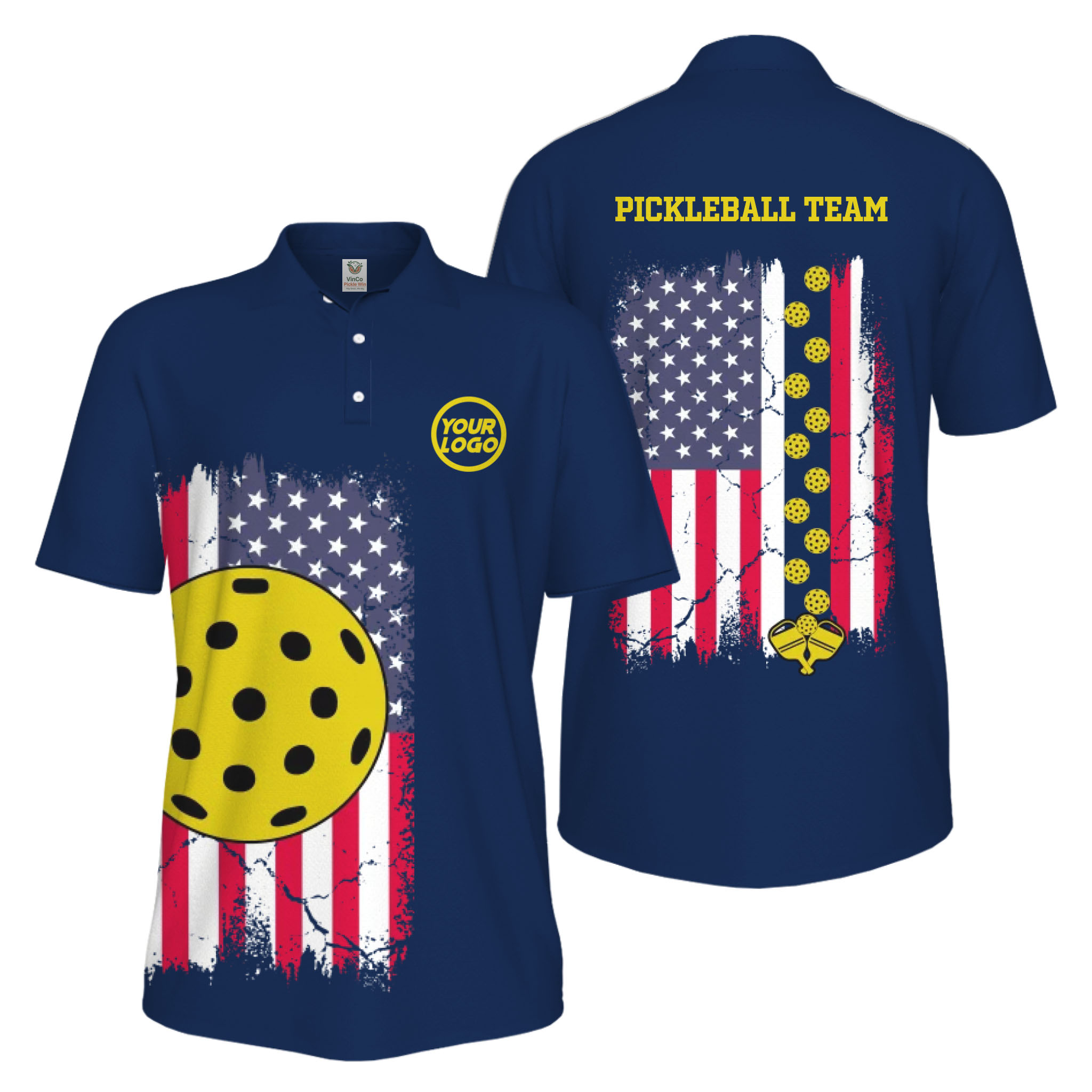 Picklewin Custom Pickleball Patriotic UV Protection Men Polo Shirt Bulk Price 