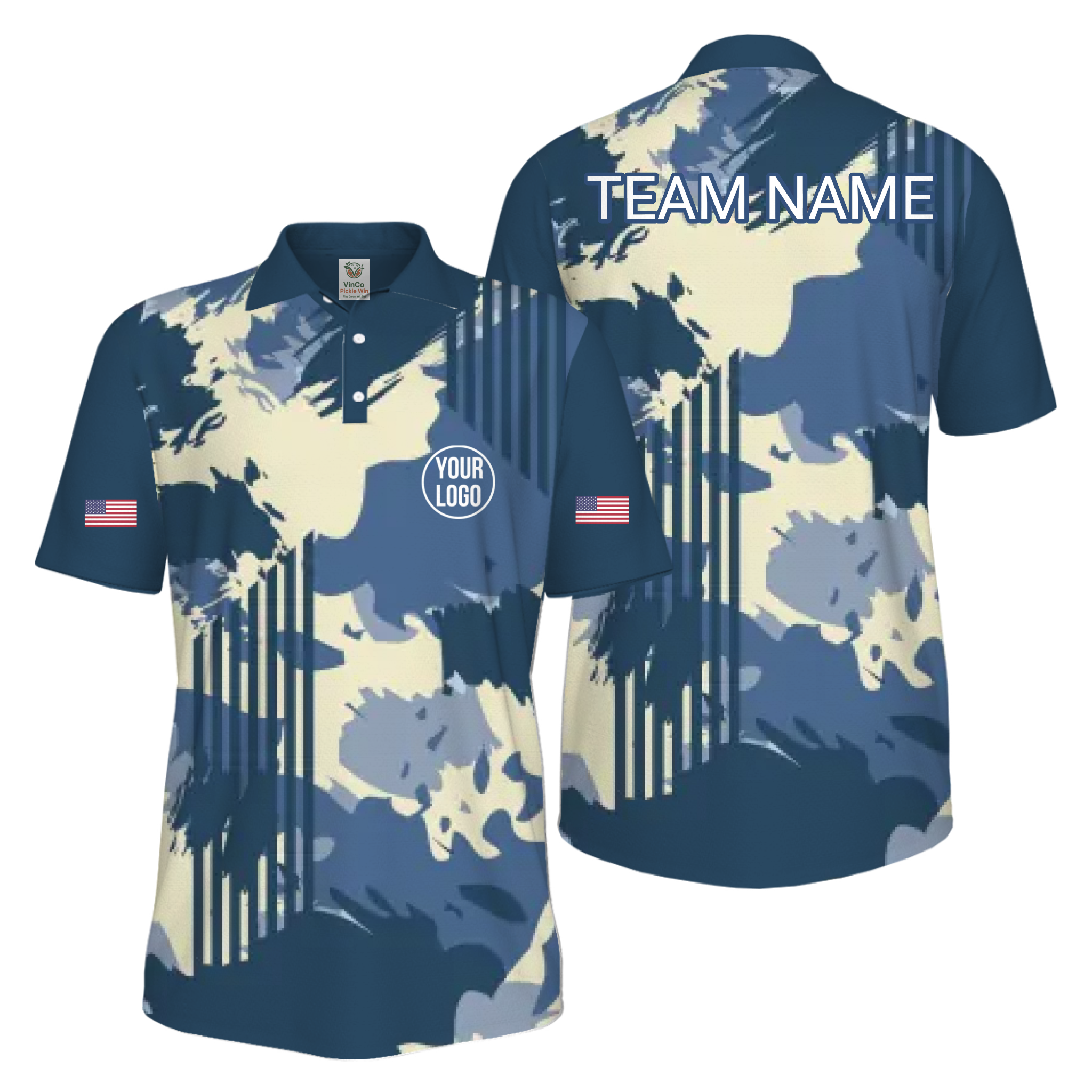 Picklewin Custom Pickleball Team Logo Camo UV Protection Men Polo Shirt