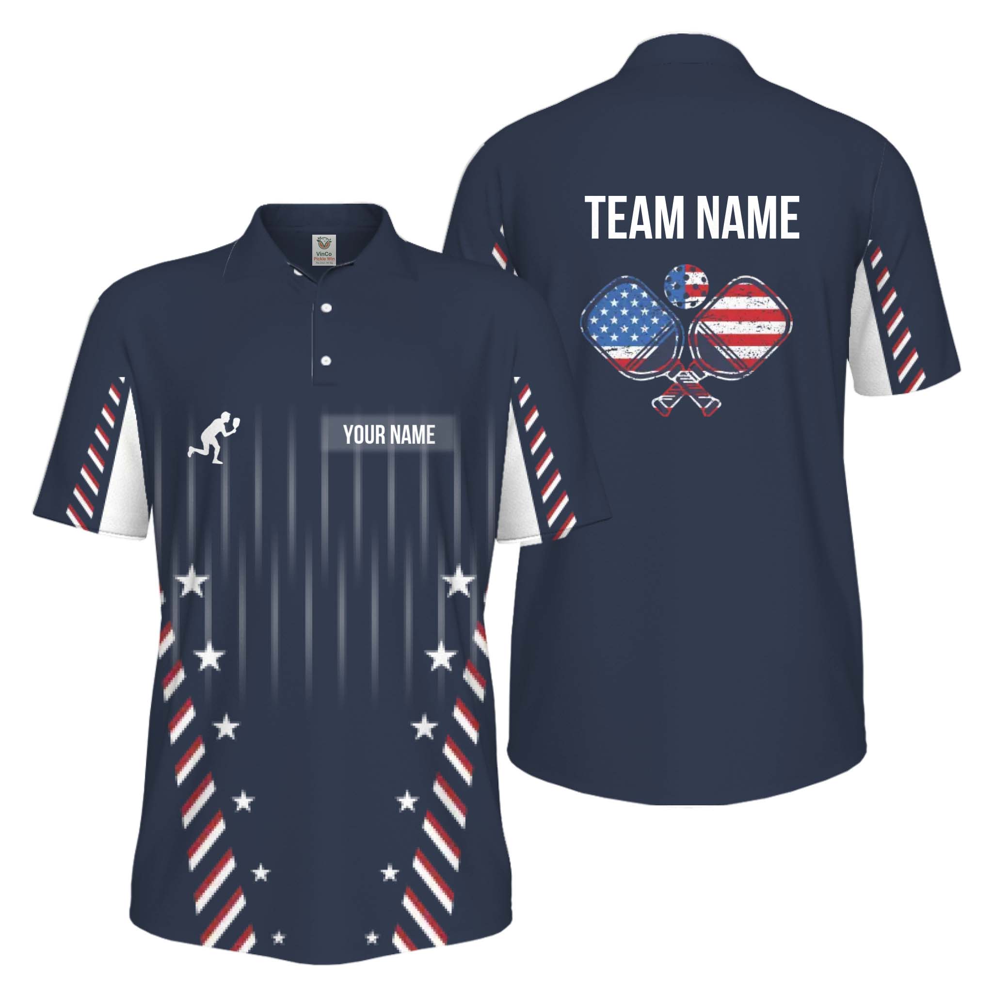 Picklewin Custom Pickleball Patriotic Men's UV Protection Polo Shirt  