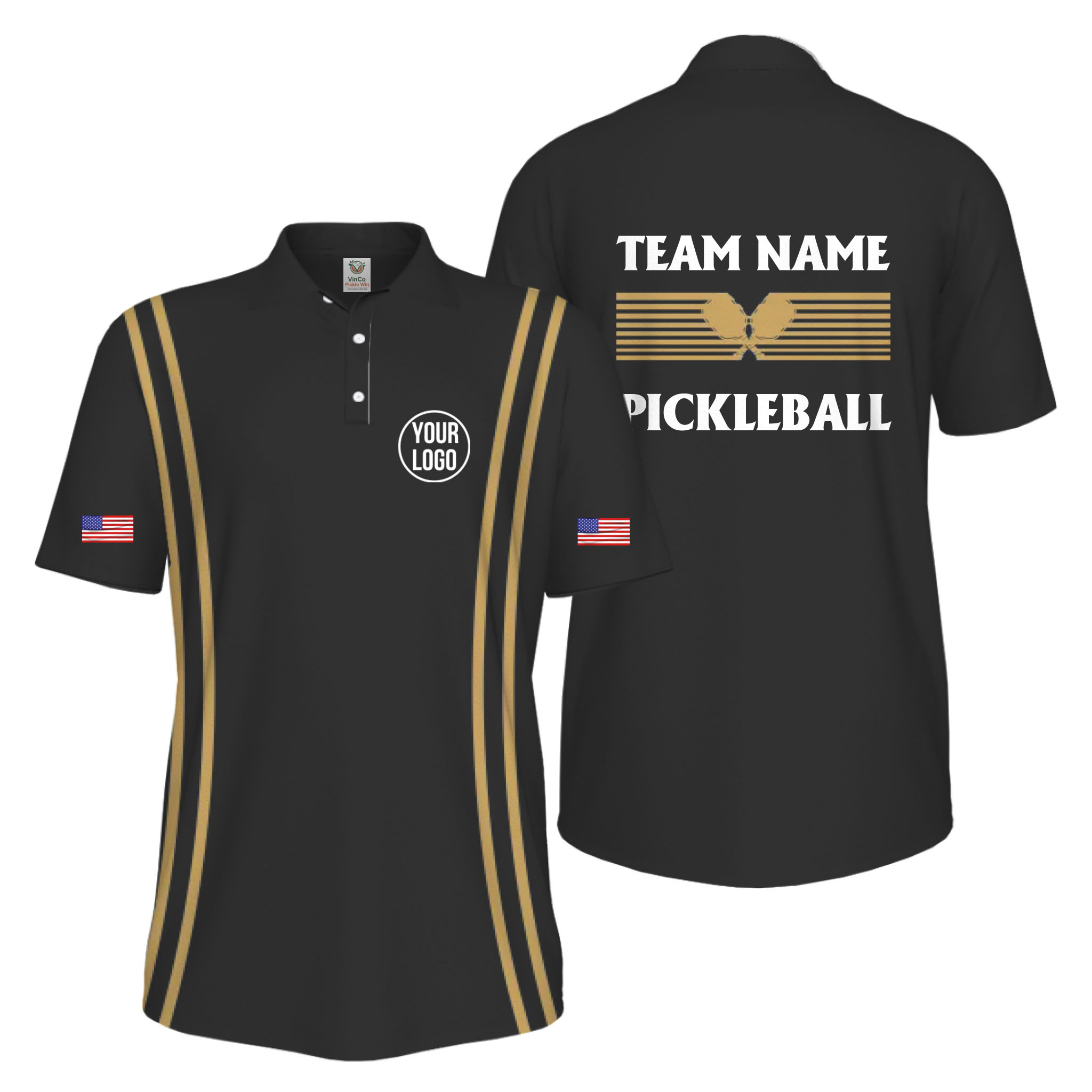 Picklewin Custom Pickleball US Flag Men's UV Protection Polo Shirt   