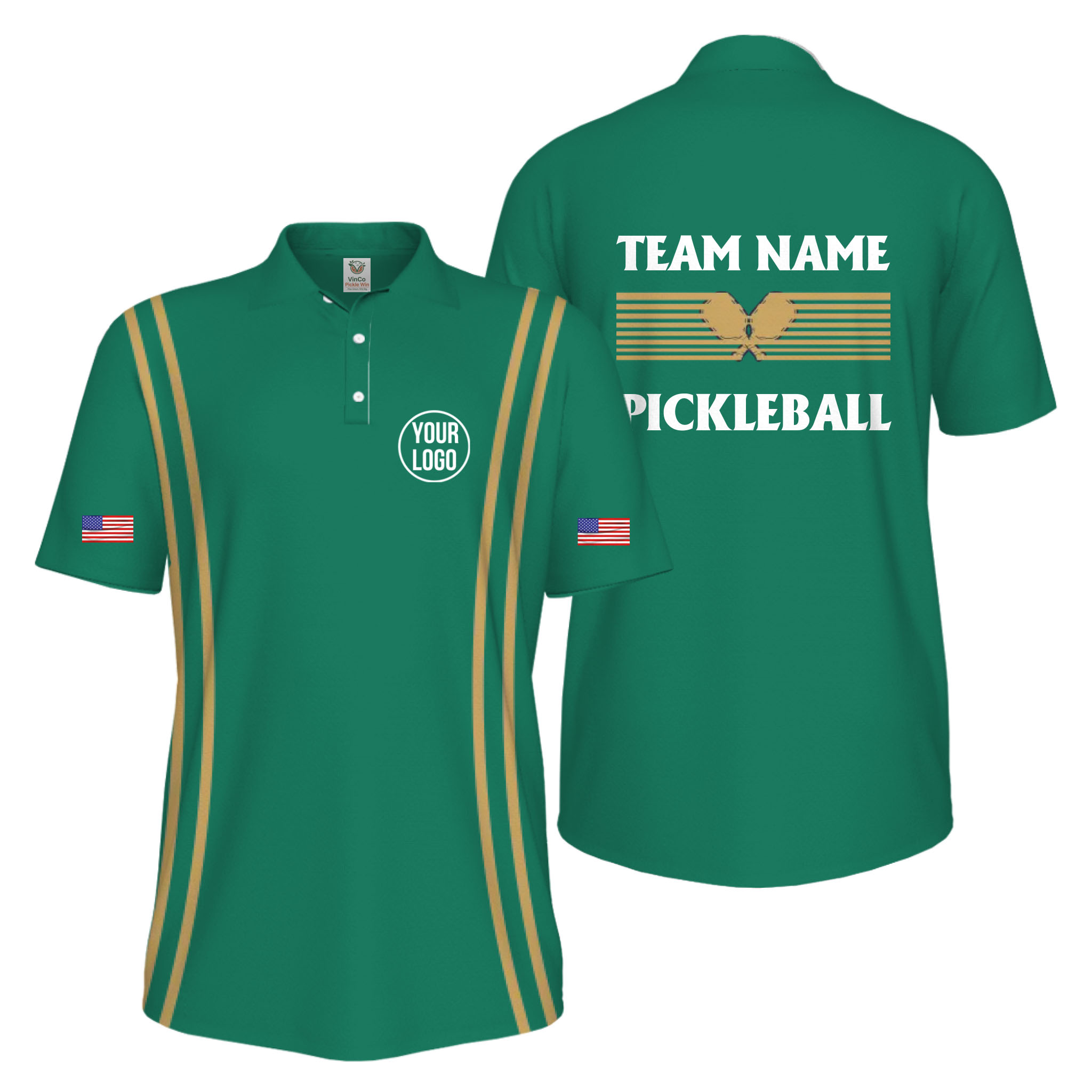 Picklewin Custom Pickleball US Flag Men's UV Protection Polo Shirt   