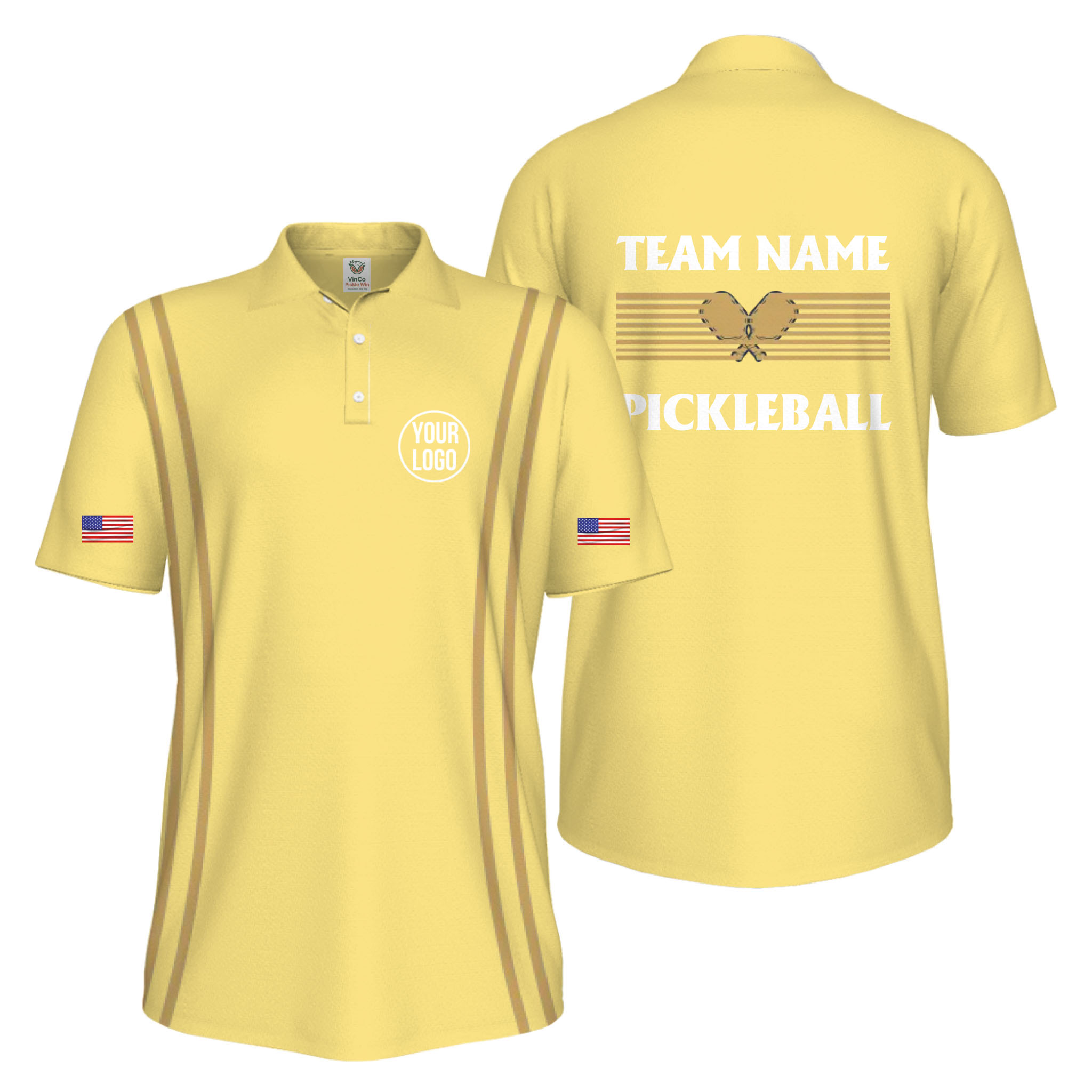 Picklewin Custom Pickleball US Flag Men's UV Protection Polo Shirt   