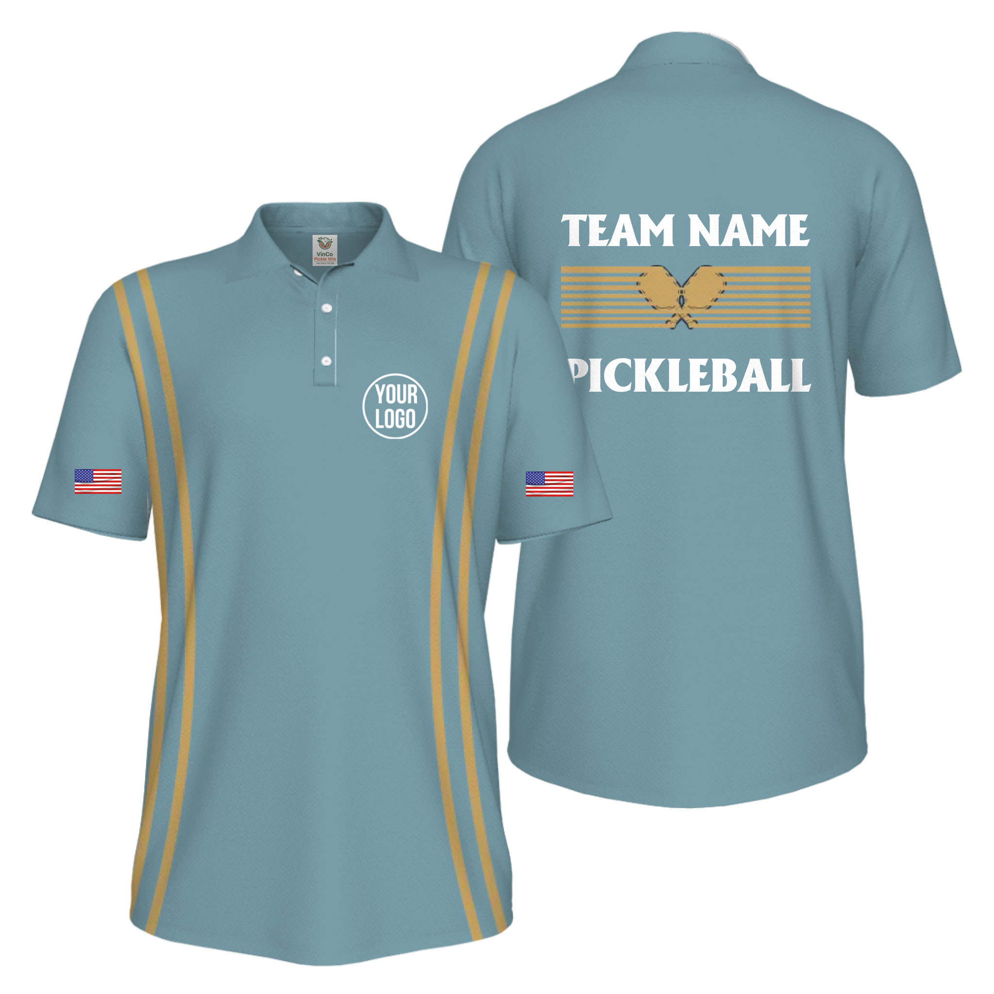 Picklewin Custom Pickleball US Flag Men's UV Protection Polo Shirt   