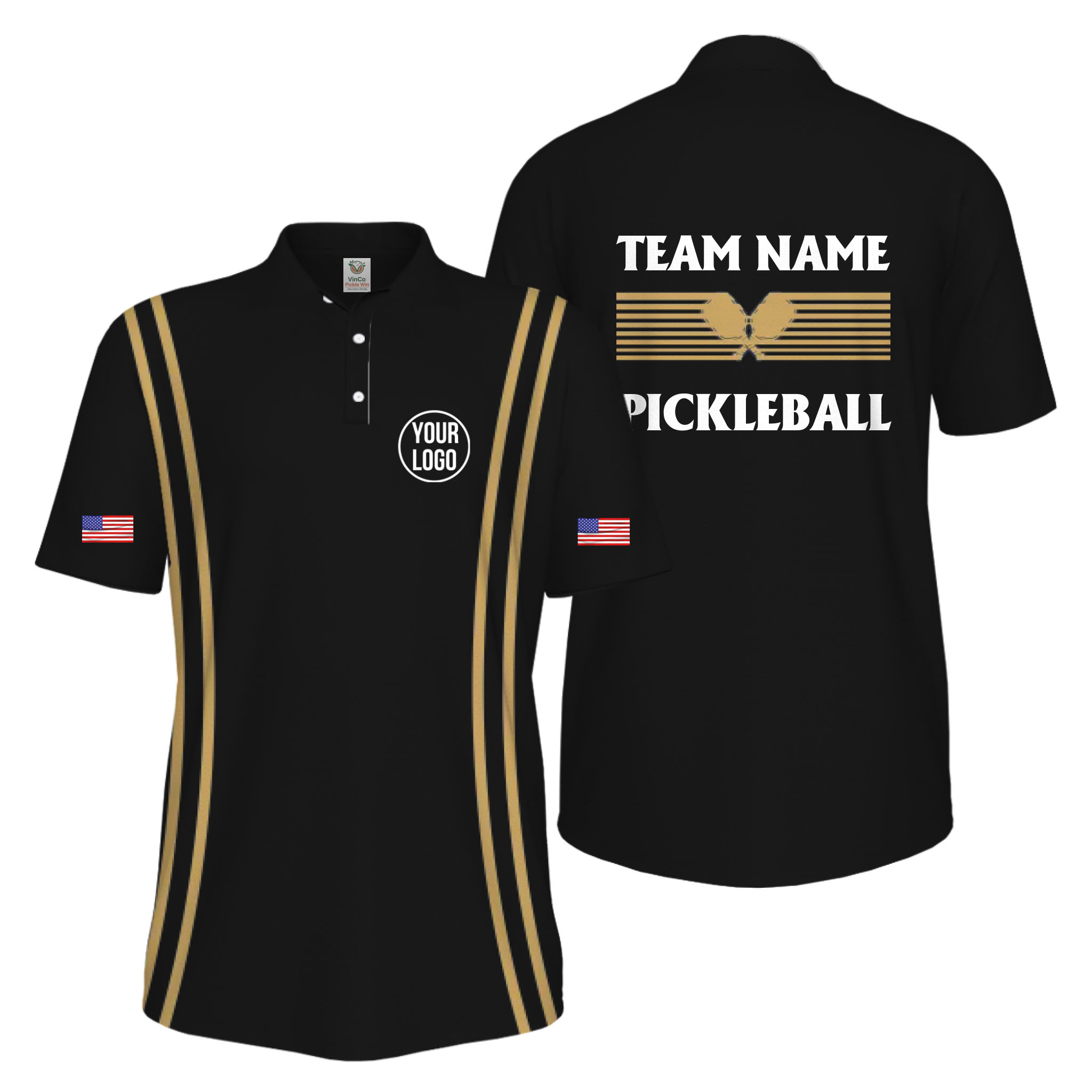 Picklewin Custom Pickleball US Flag Men's UV Protection Polo Shirt   