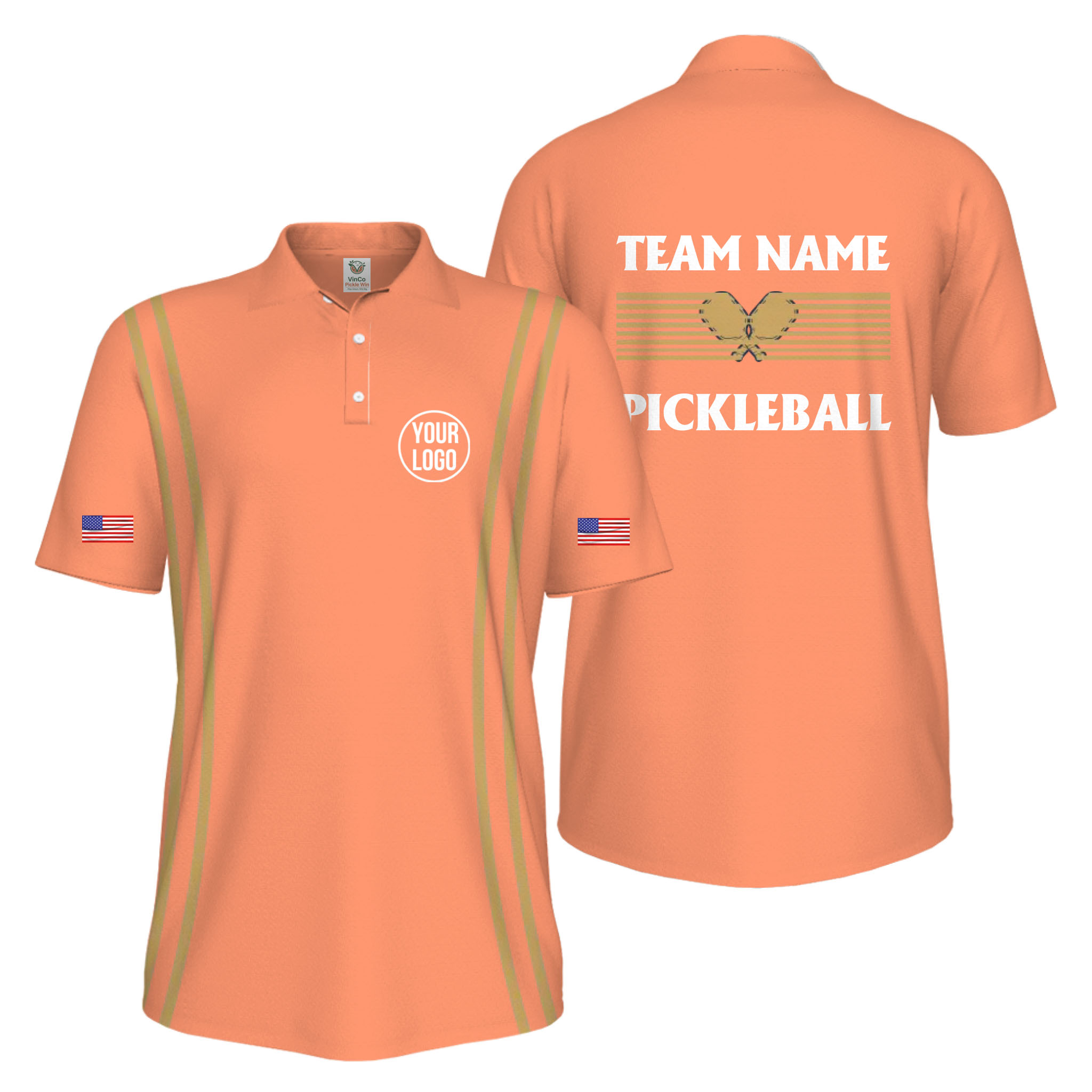 Picklewin Custom Pickleball US Flag Men's UV Protection Polo Shirt   