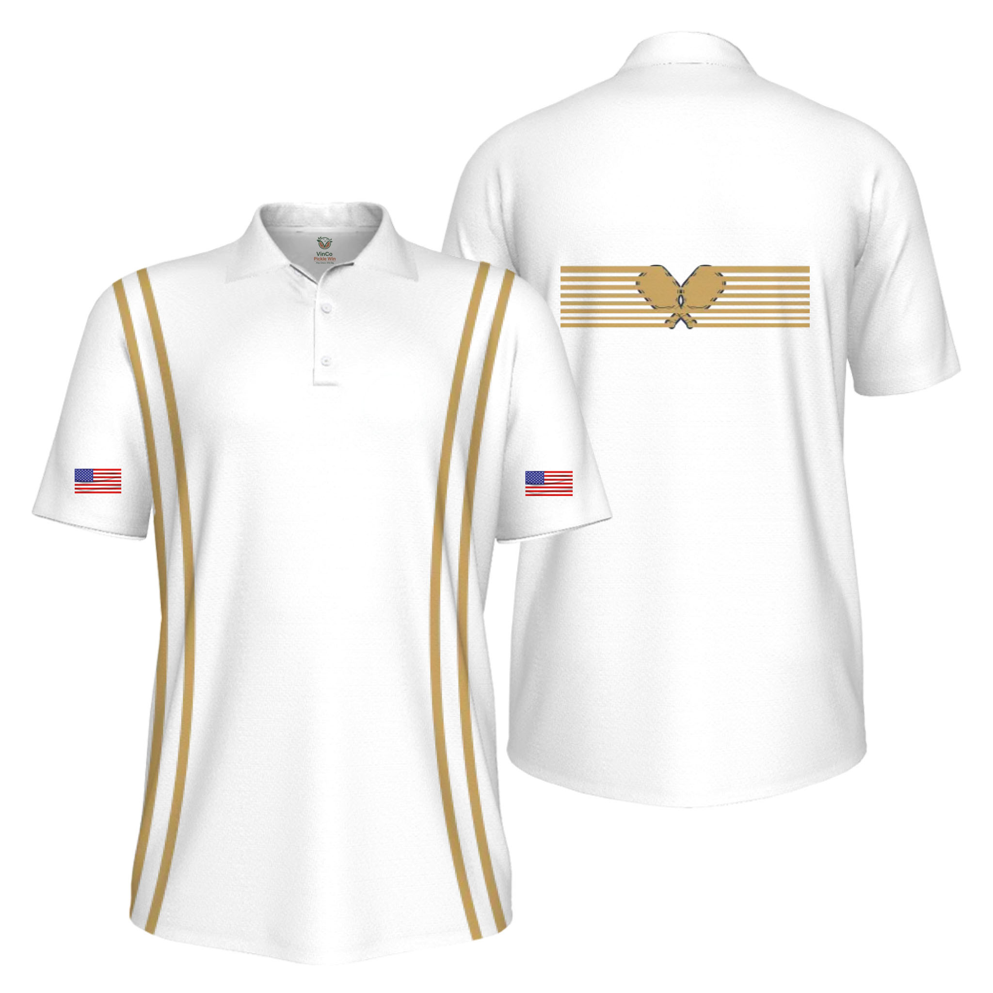 Picklewin Custom Pickleball US Flag Men's UV Protection Polo Shirt   