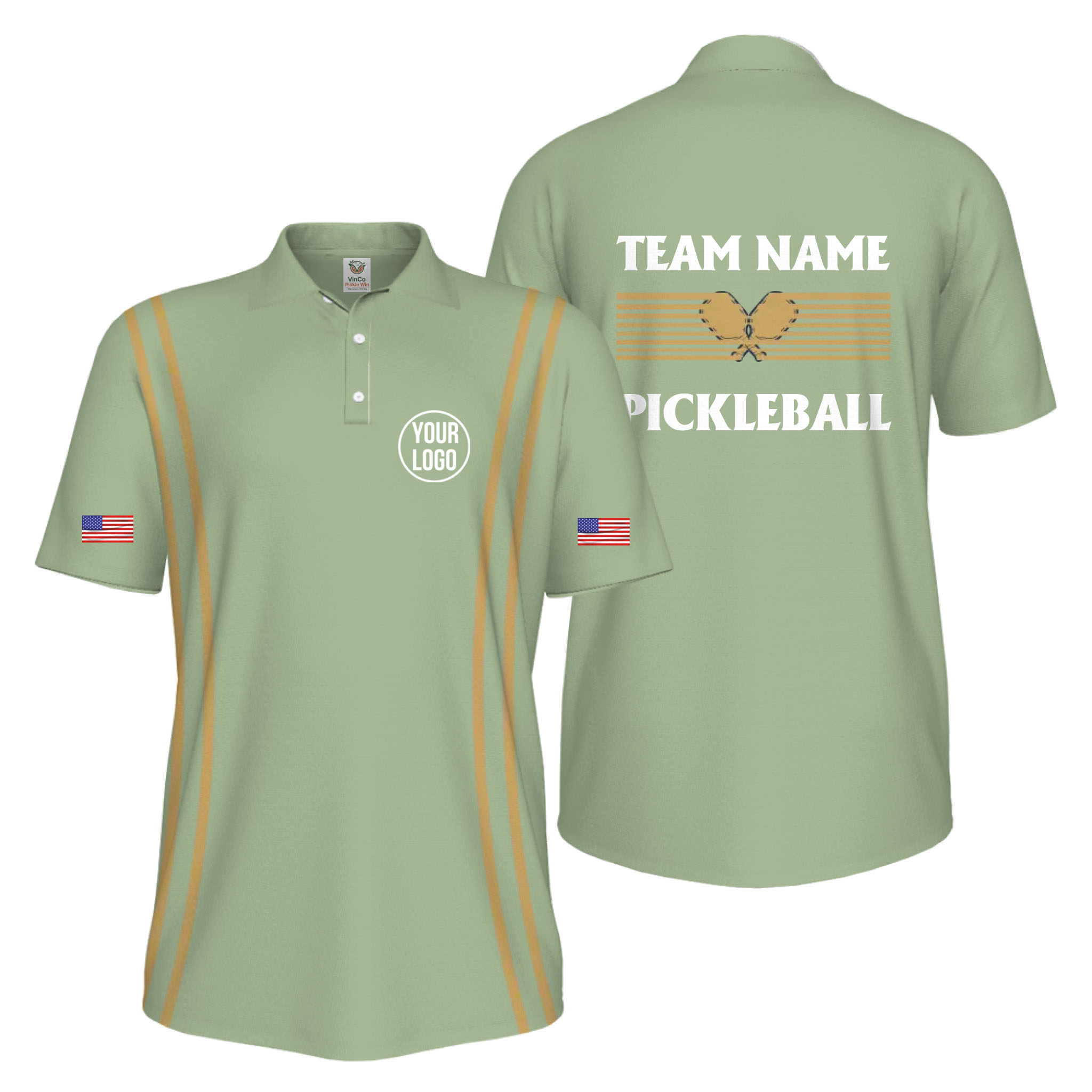 Picklewin Custom Pickleball US Flag Men's UV Protection Polo Shirt   