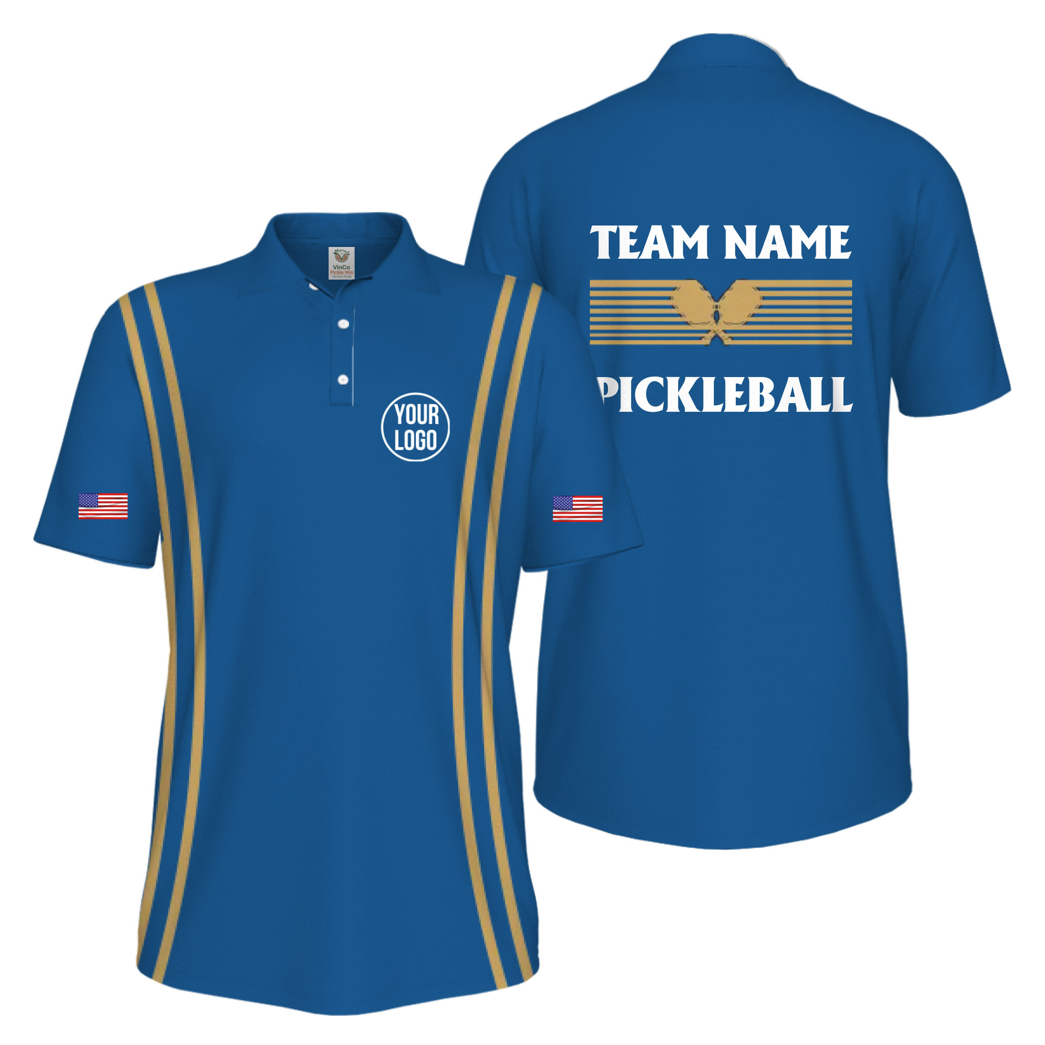 Picklewin Custom Pickleball US Flag Men's UV Protection Polo Shirt   