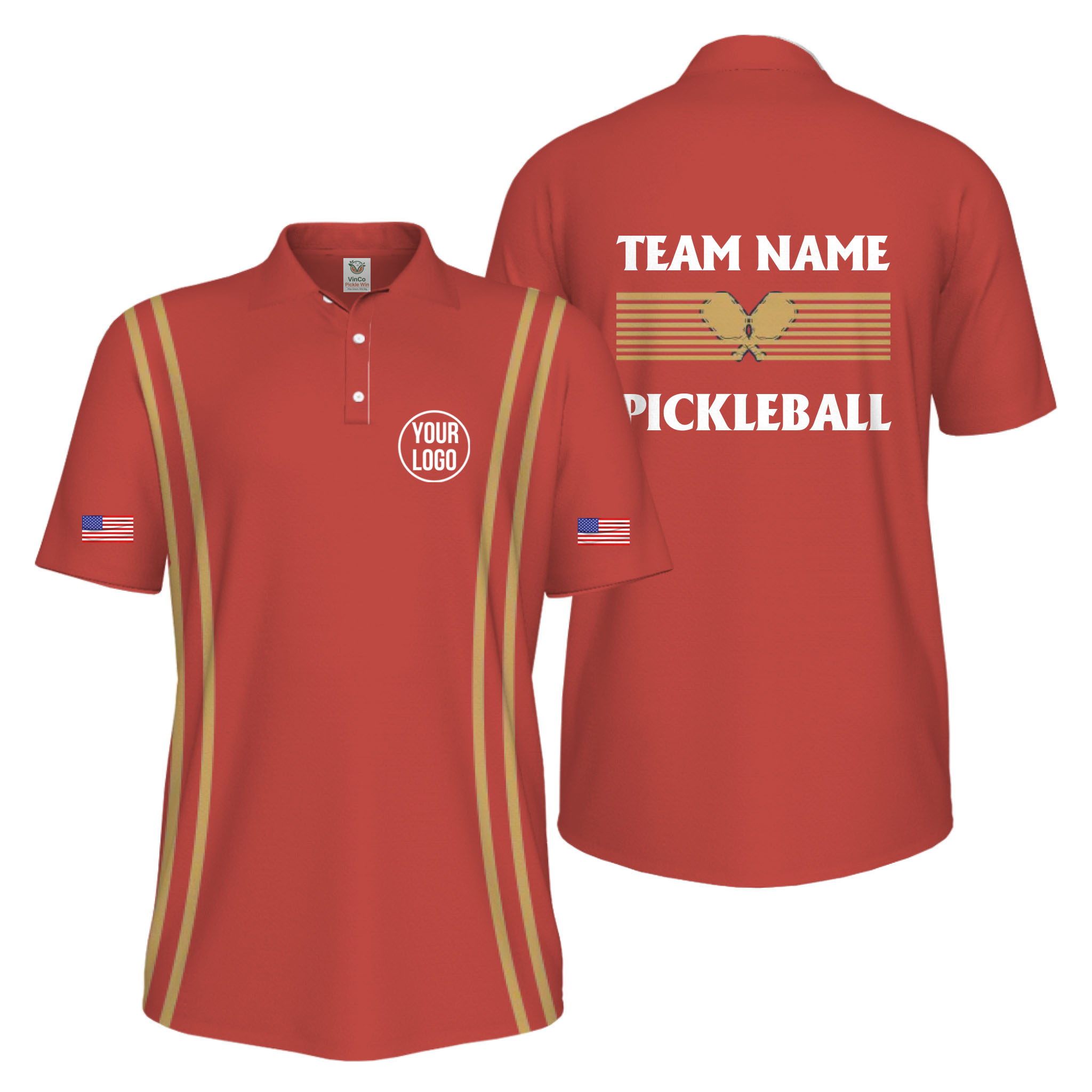 Picklewin Custom Pickleball US Flag Men's UV Protection Polo Shirt   