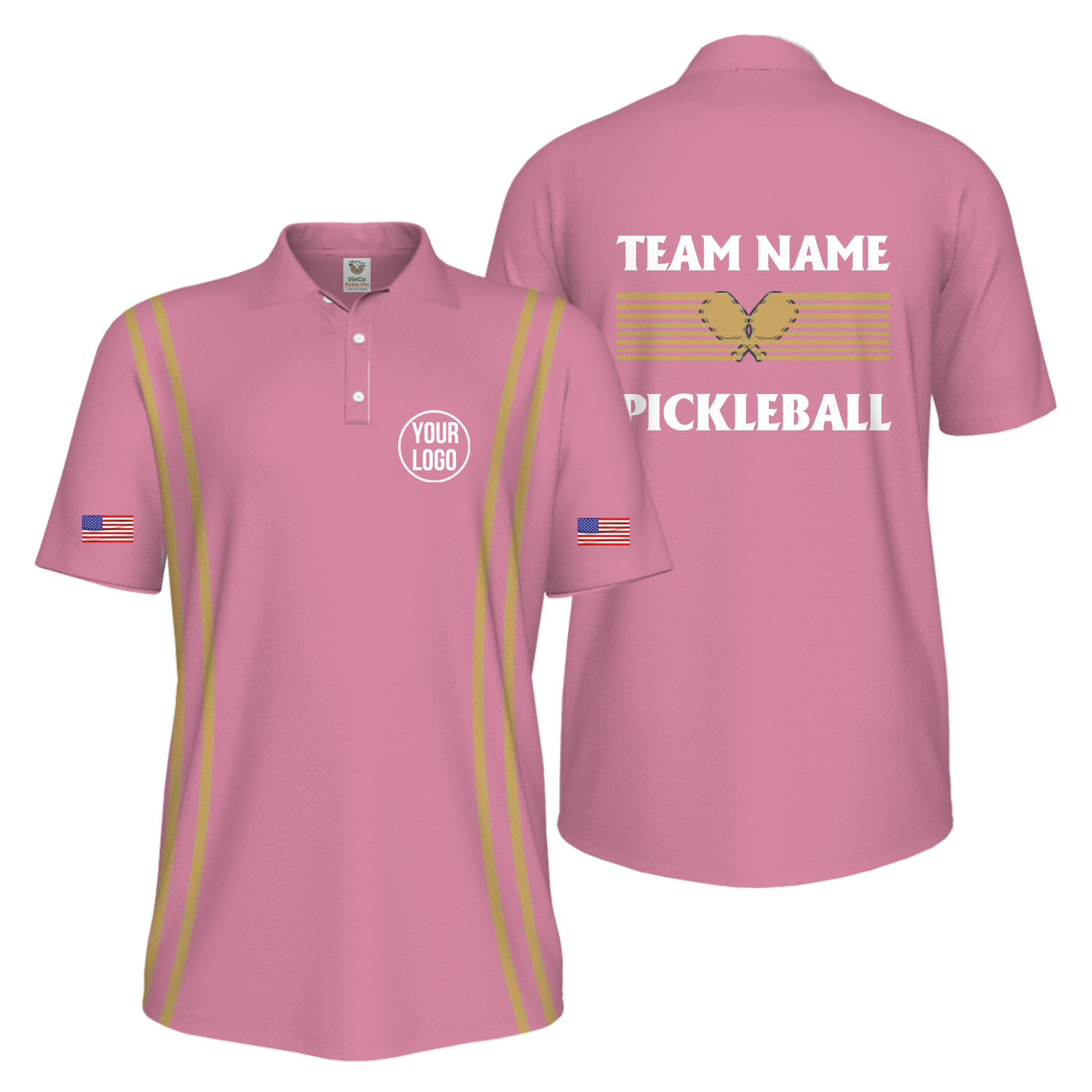 Picklewin Custom Pickleball US Flag Men's UV Protection Polo Shirt   