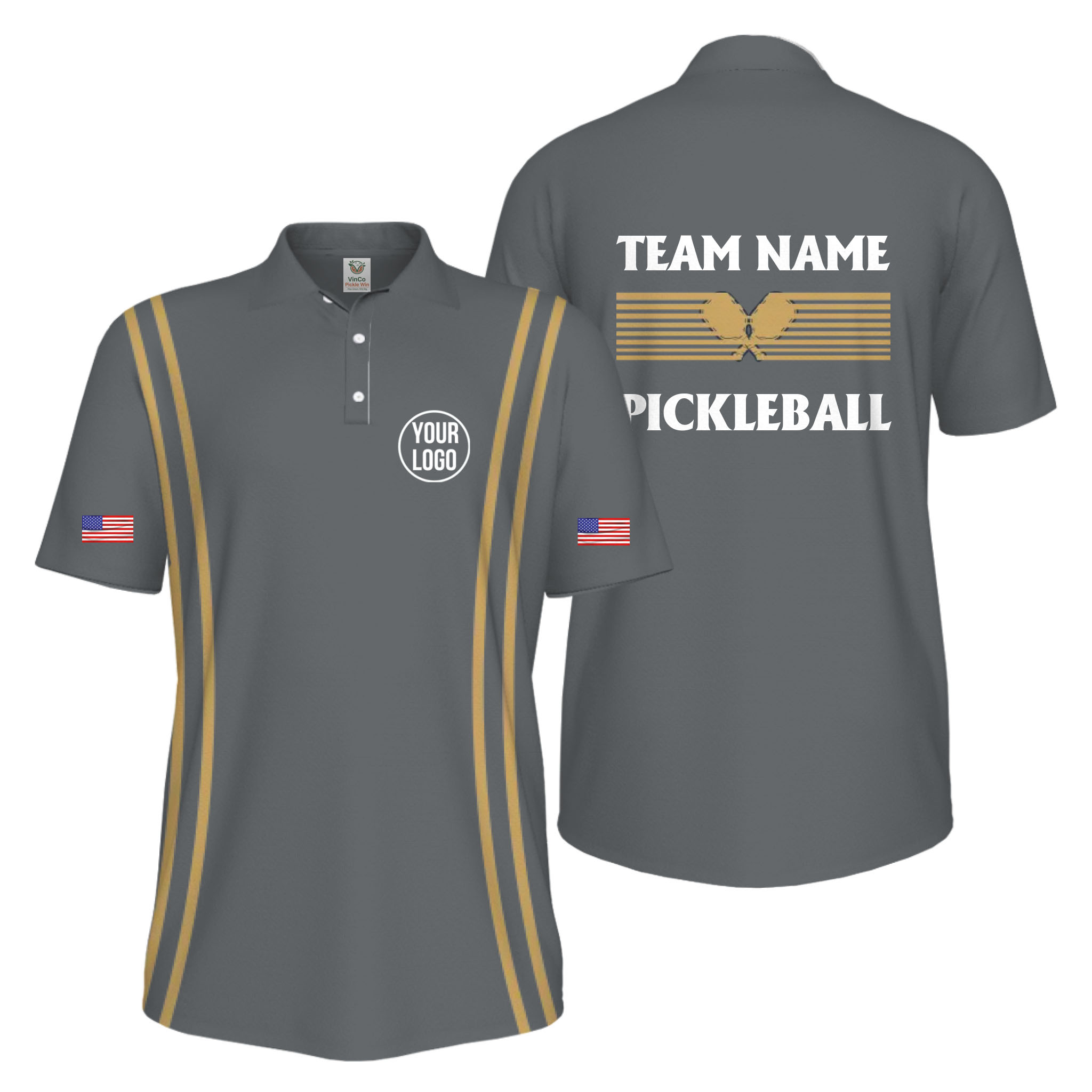 Picklewin Custom Pickleball US Flag Men's UV Protection Polo Shirt   