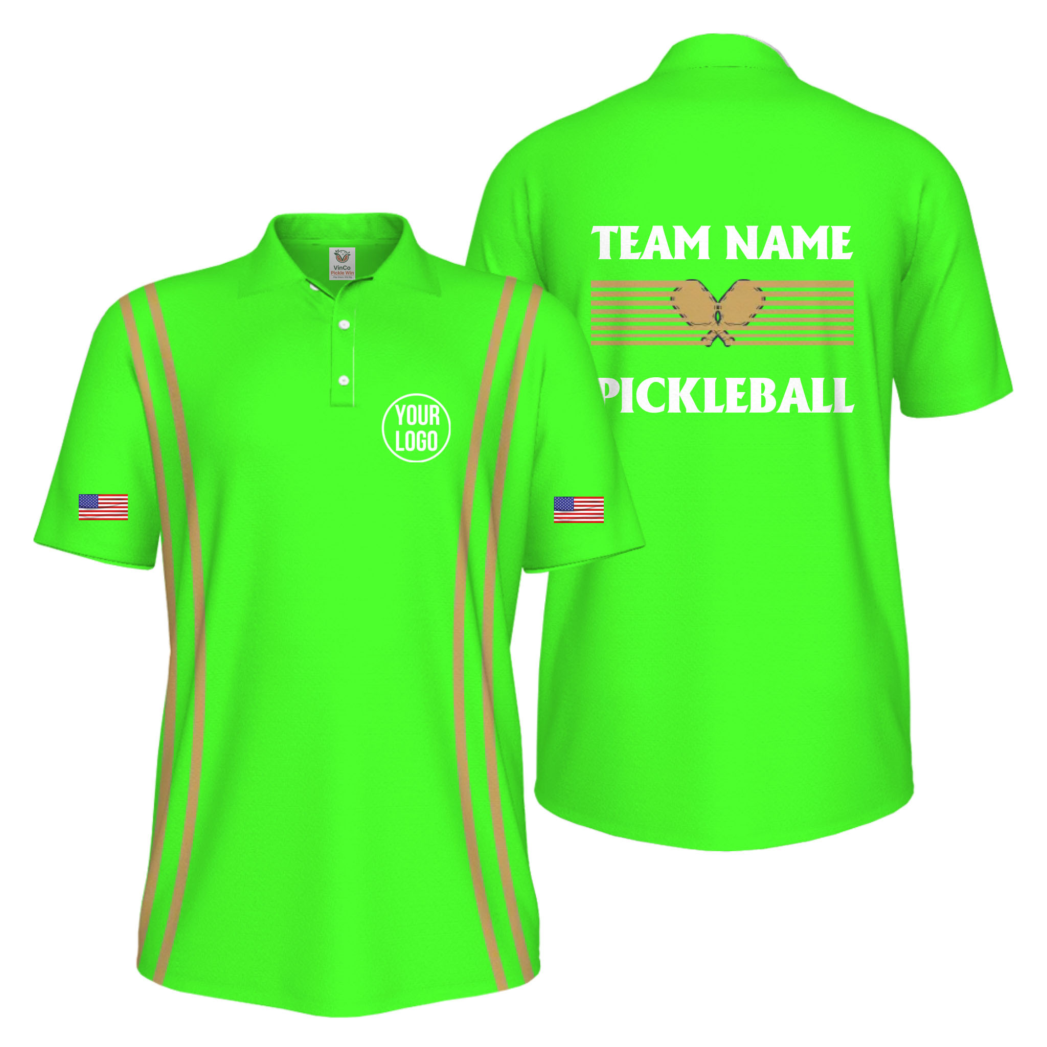 Picklewin Custom Pickleball US Flag Men's UV Protection Polo Shirt   