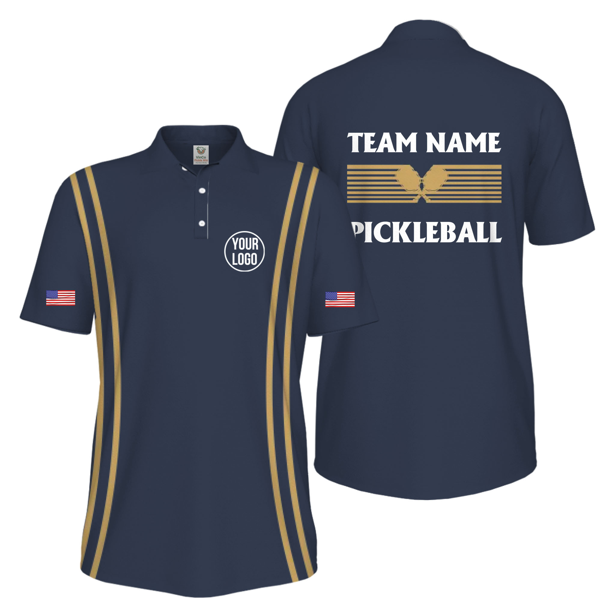 Picklewin Custom Pickleball US Flag Men's UV Protection Polo Shirt   