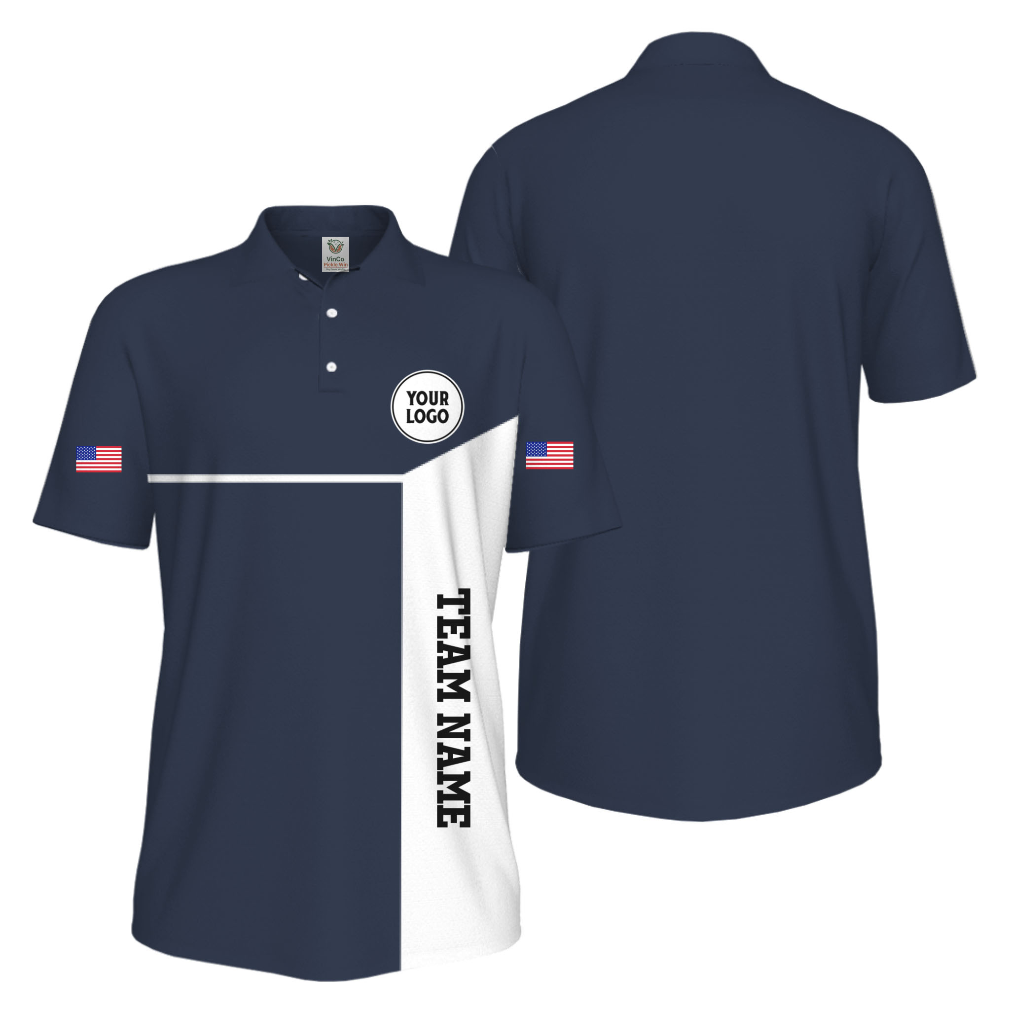 Picklewin Custom Sport Team Performance Patriotic UV Protection Men Polo Shirts