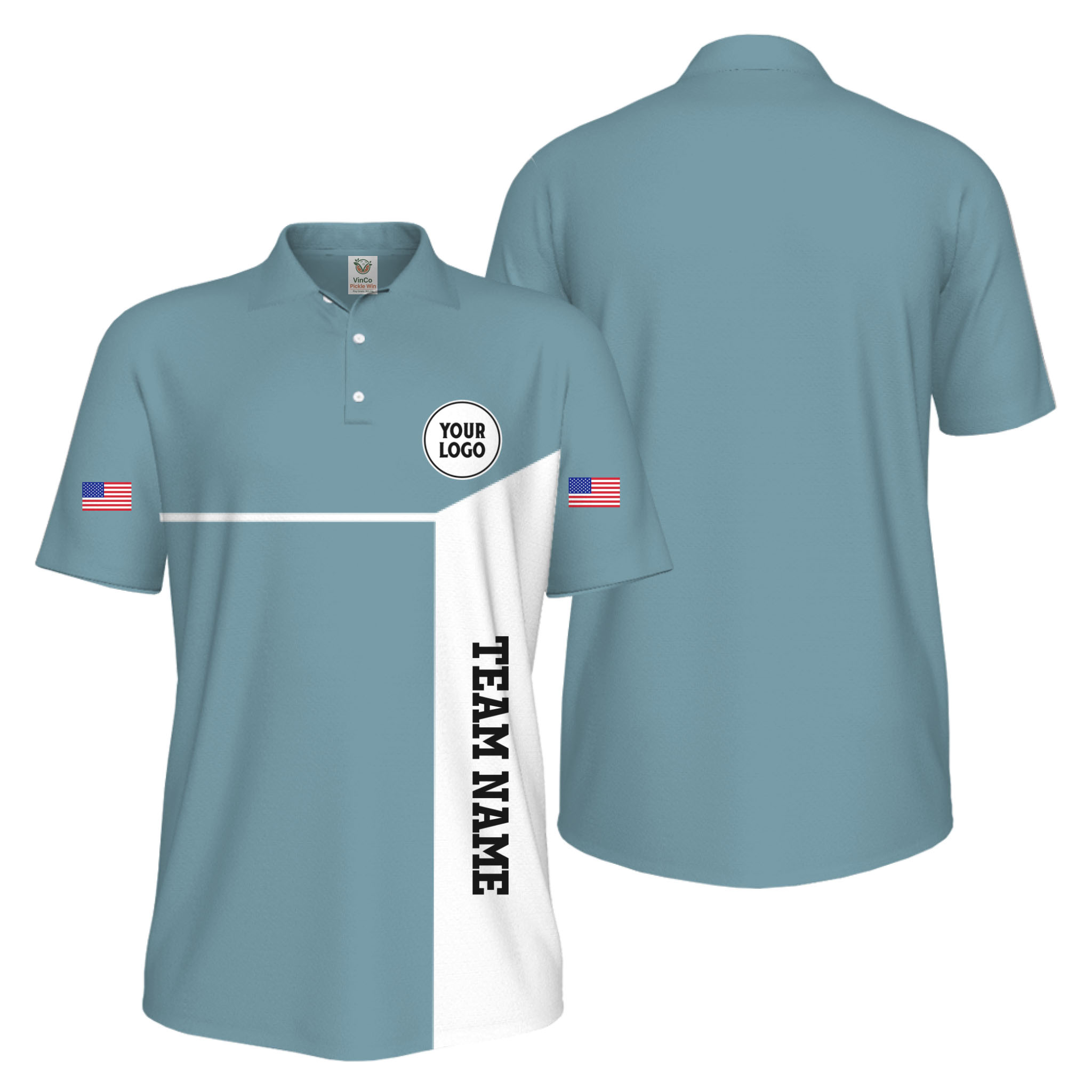 Picklewin Custom Sport Team Performance Patriotic UV Protection Men Polo Shirts