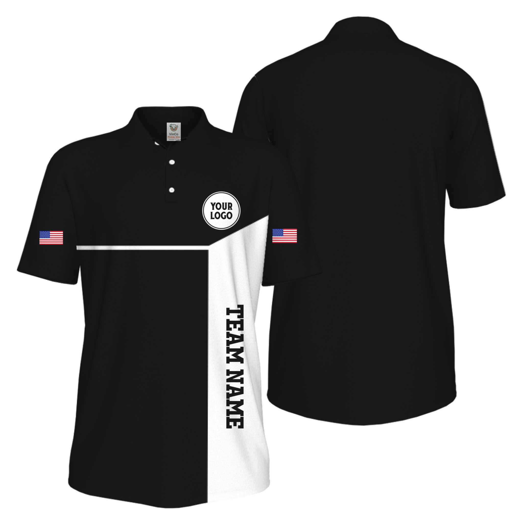 Picklewin Custom Sport Team Performance Patriotic UV Protection Men Polo Shirts