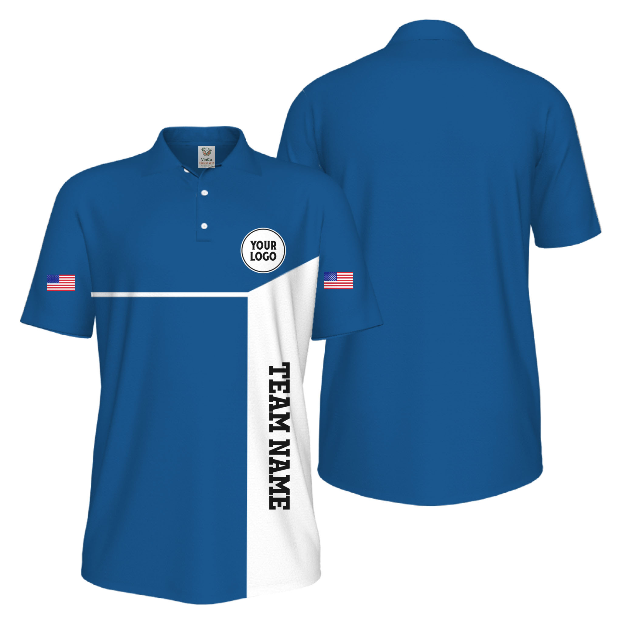 Picklewin Custom Sport Team Performance Patriotic UV Protection Men Polo Shirts