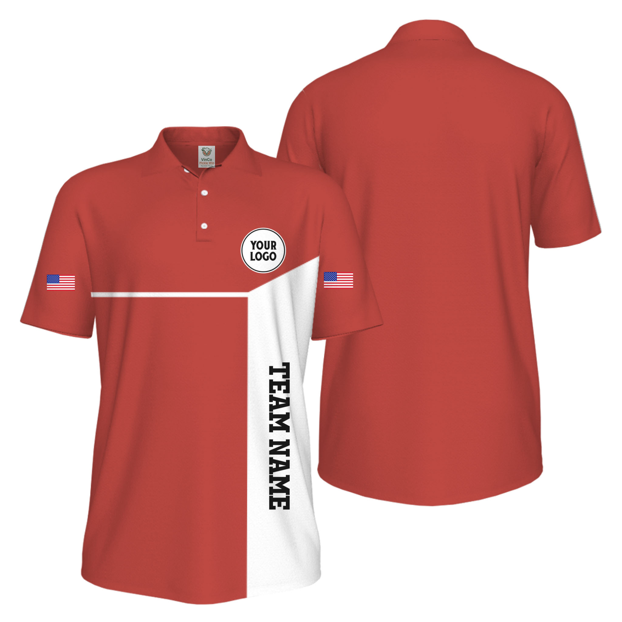 Picklewin Custom Sport Team Performance Patriotic UV Protection Men Polo Shirts