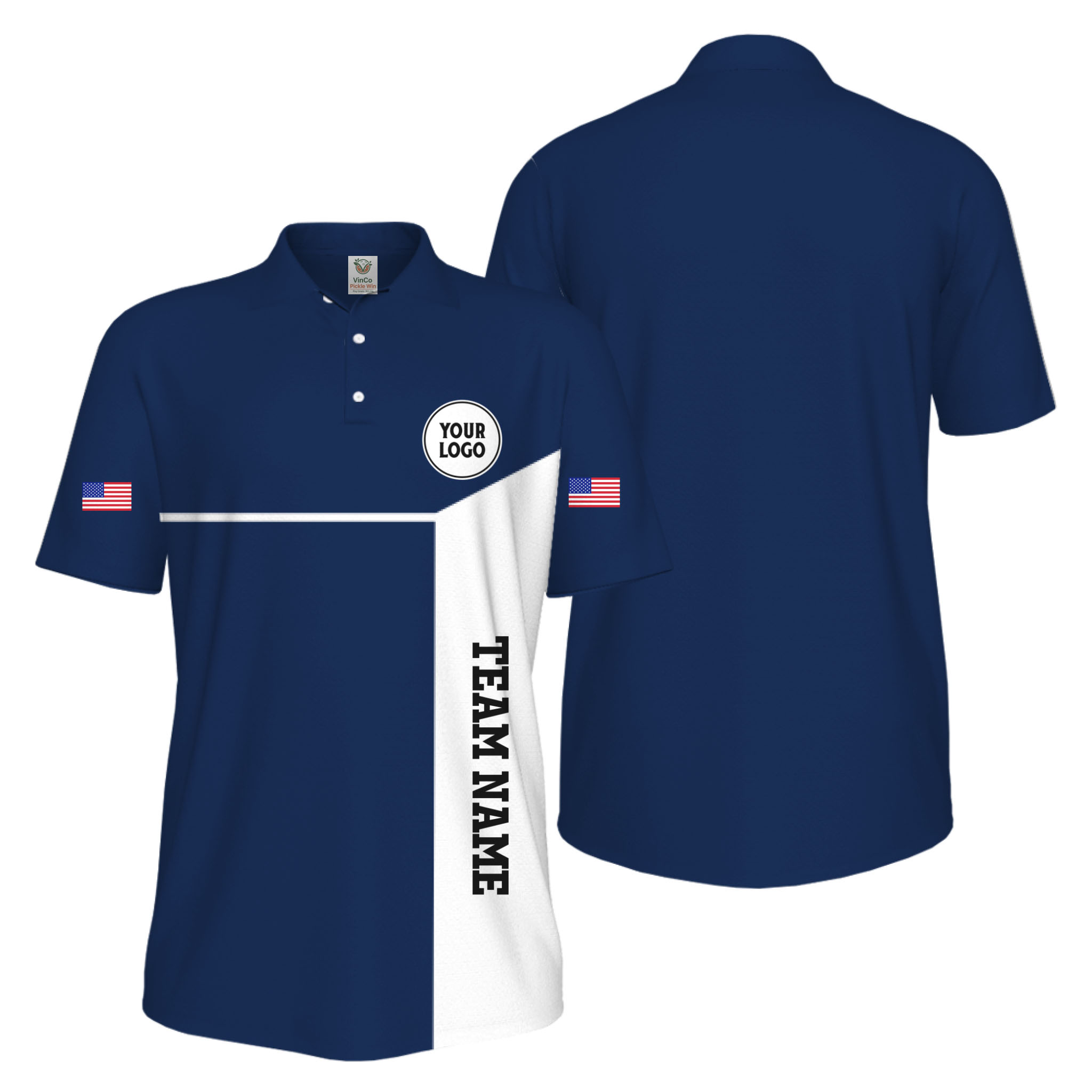 Picklewin Custom Sport Team Performance Patriotic UV Protection Men Polo Shirts