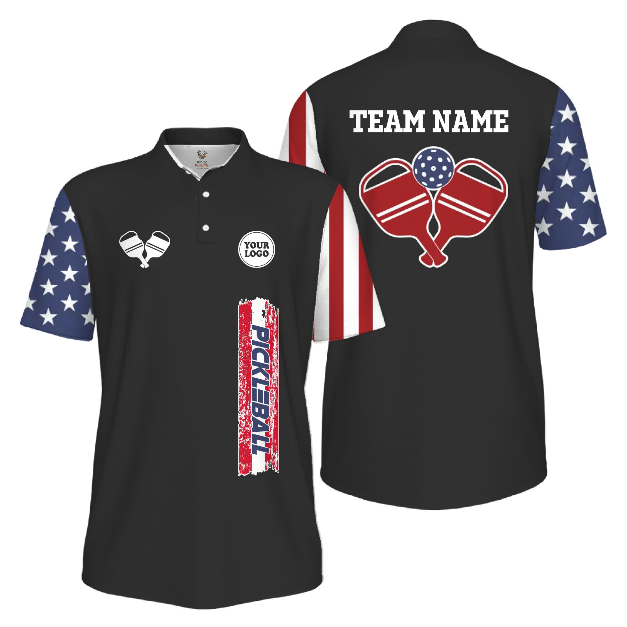 Picklewin Custom UV Protection Men Patriotic Polo Shirt With Pickleball Logo