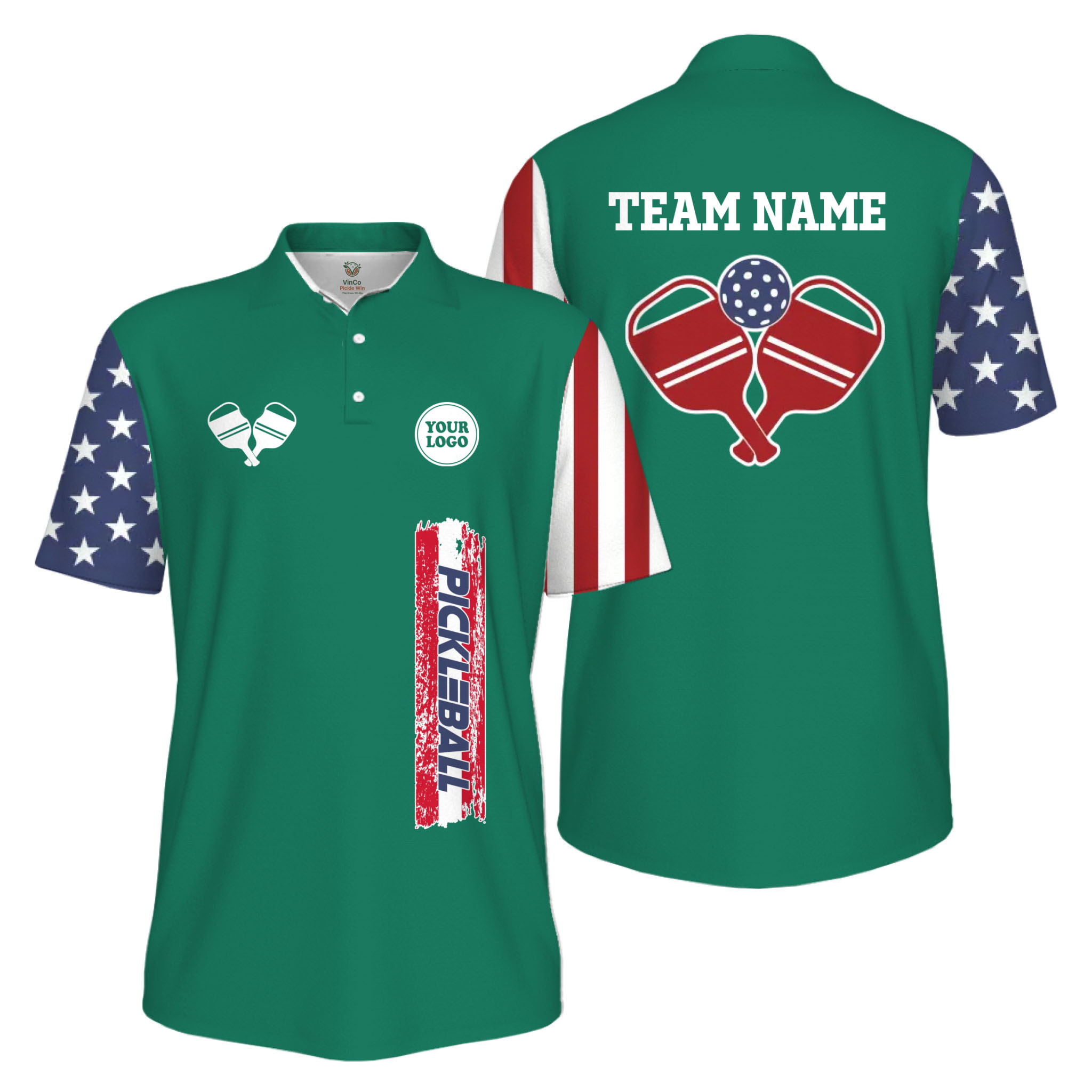 Picklewin Custom UV Protection Men Patriotic Polo Shirt With Pickleball Logo