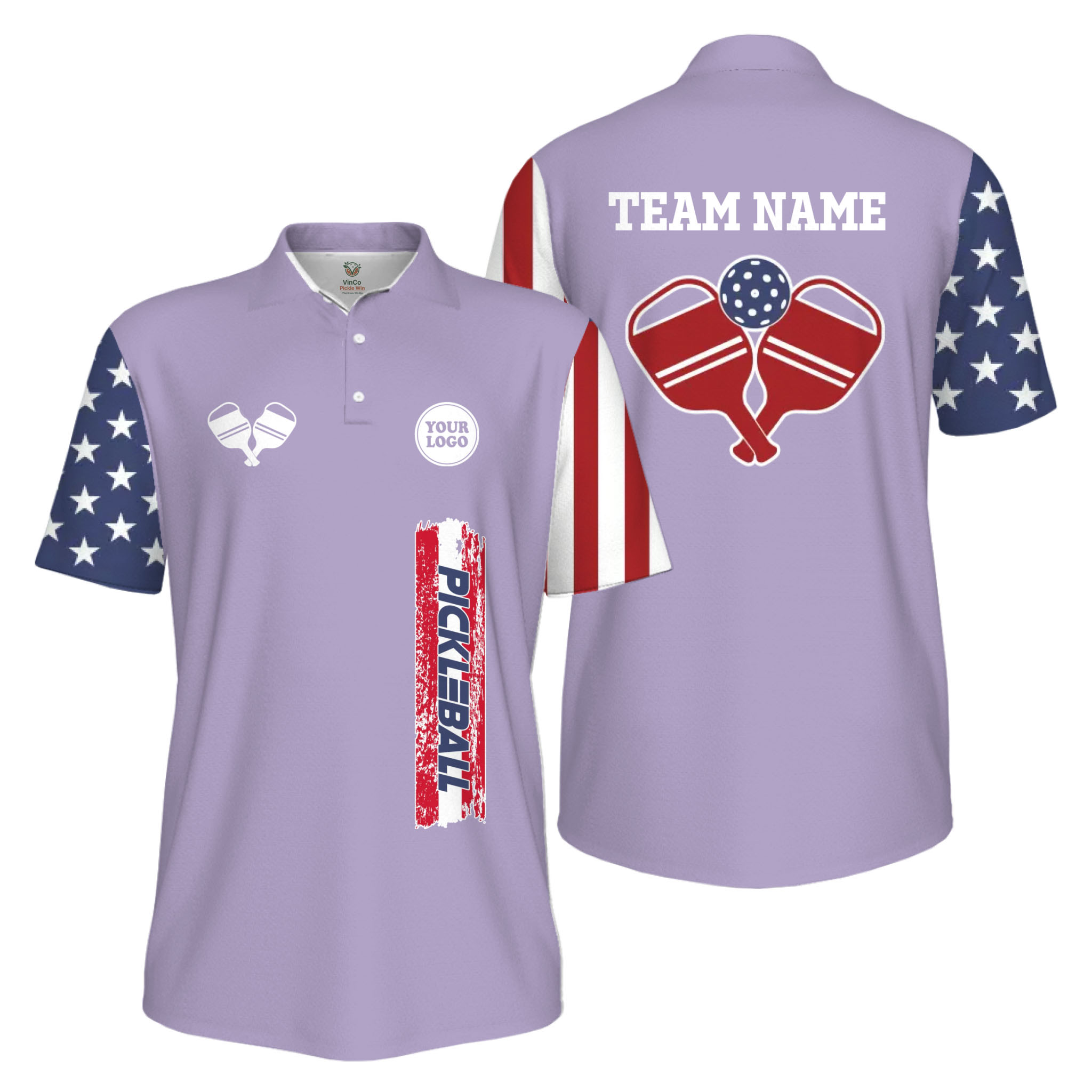 Picklewin Custom UV Protection Men Patriotic Polo Shirt With Pickleball Logo