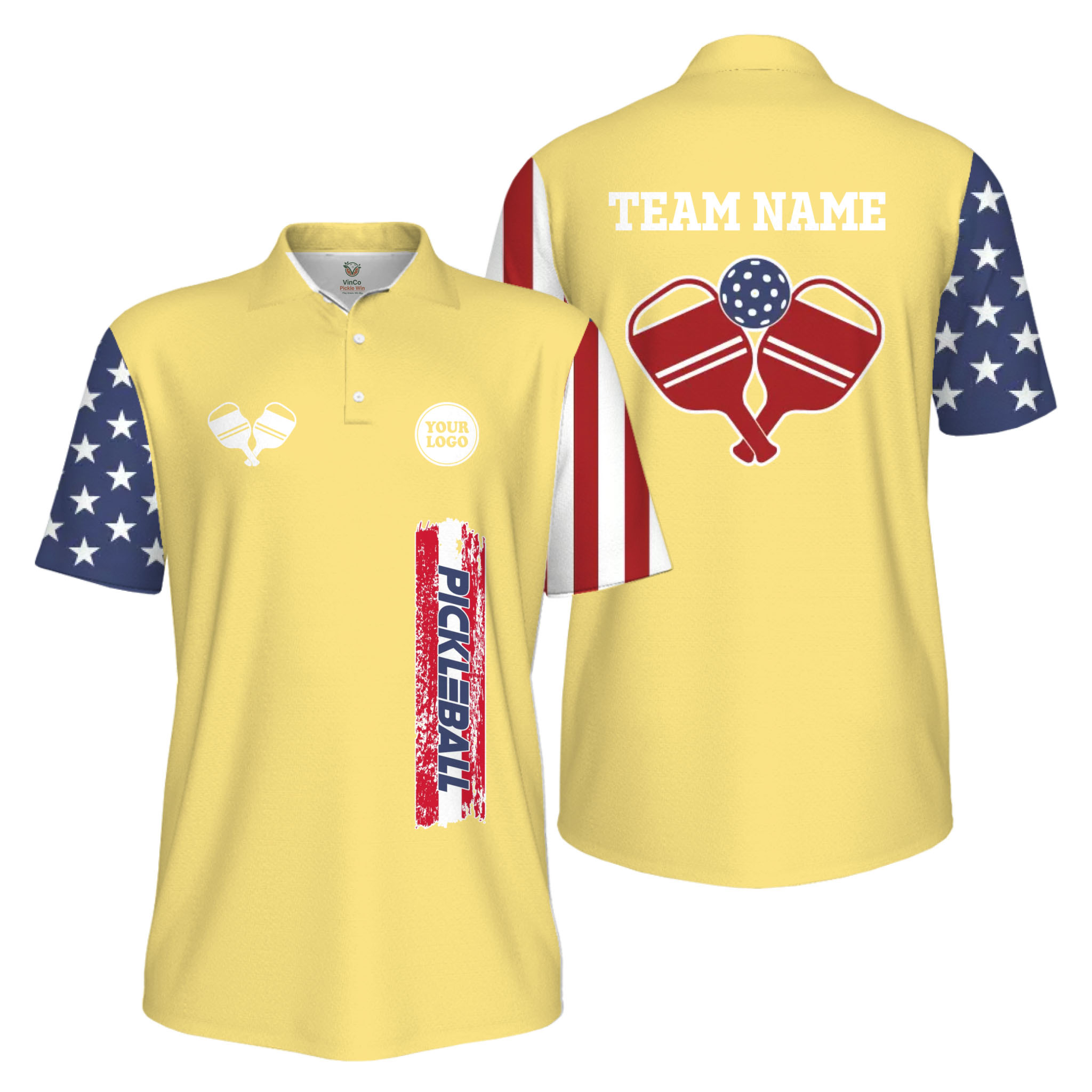Picklewin Custom UV Protection Men Patriotic Polo Shirt With Pickleball Logo