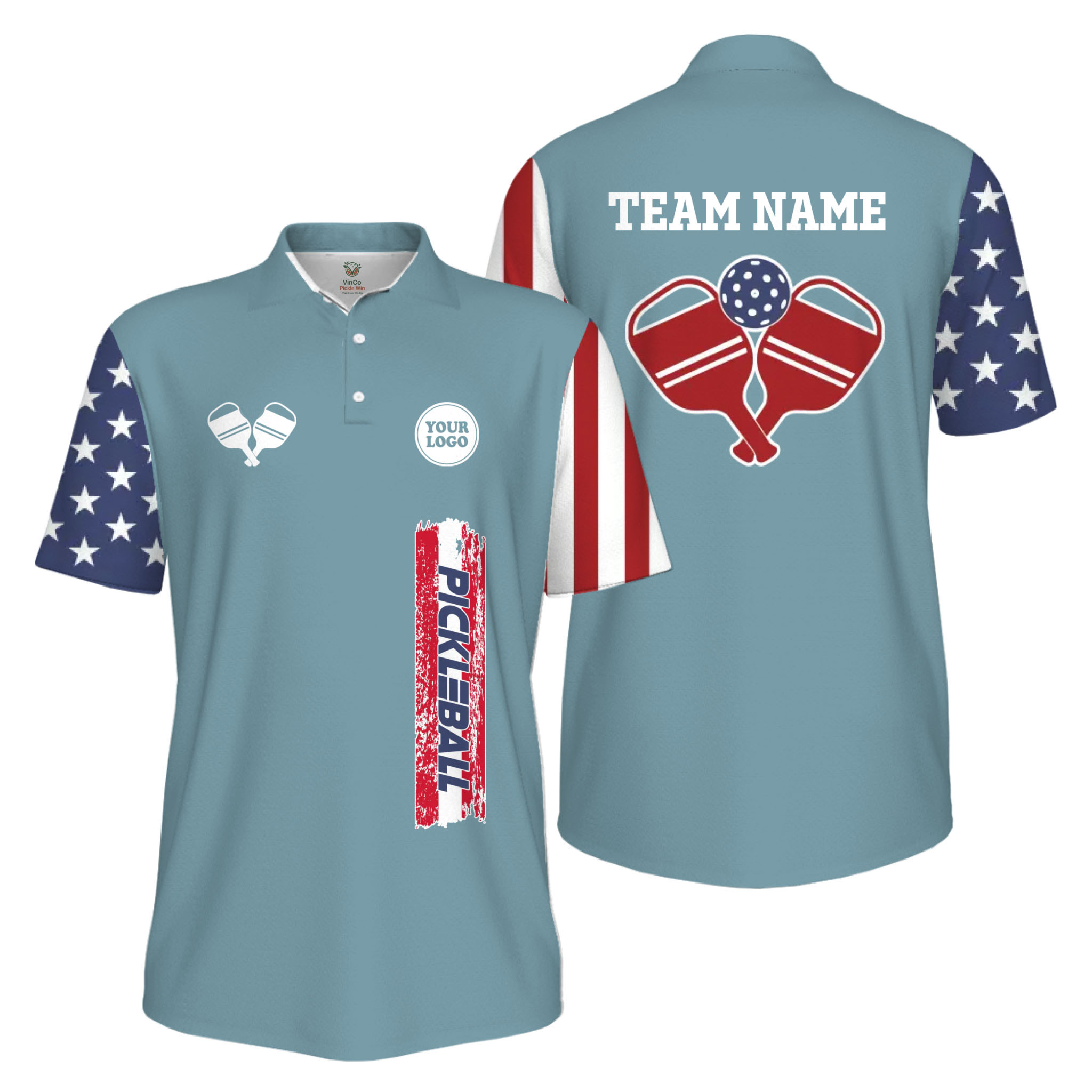 Picklewin Custom UV Protection Men Patriotic Polo Shirt With Pickleball Logo