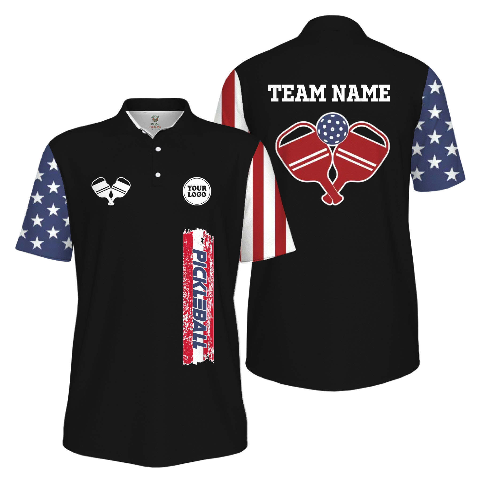 Picklewin Custom UV Protection Men Patriotic Polo Shirt With Pickleball Logo